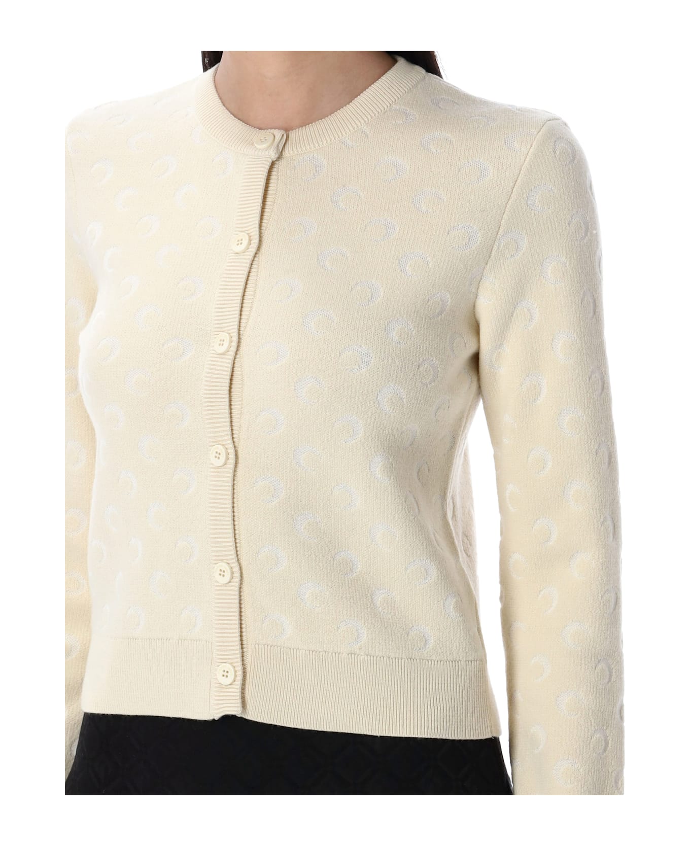 Marine Serre Moon Jacquard Knit Fitted Cardigan - OFF WHITE
