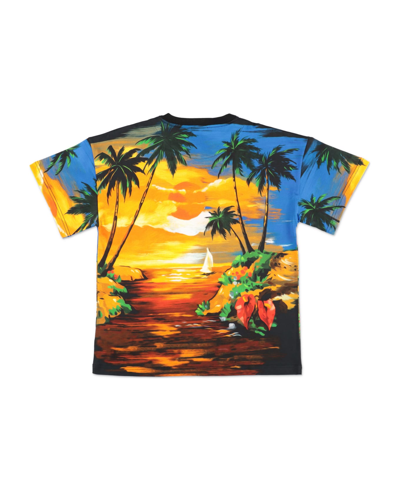 Dolce & Gabbana T-shirt Stampata In Tema Hawaiiin Jersey Di Cotone Bambino - Stampa