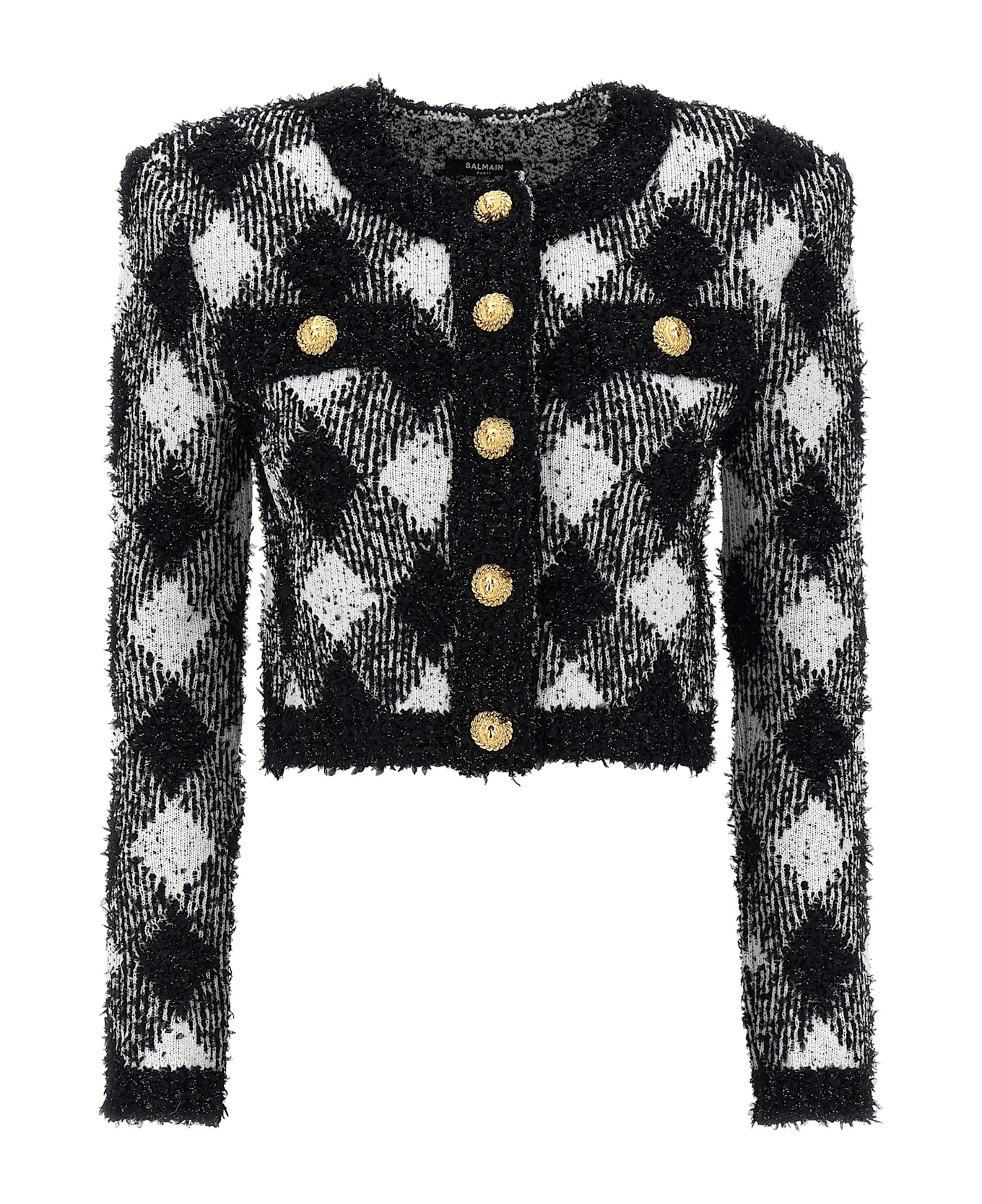 Balmain Vichy Tweed Short Jacket - White/Black