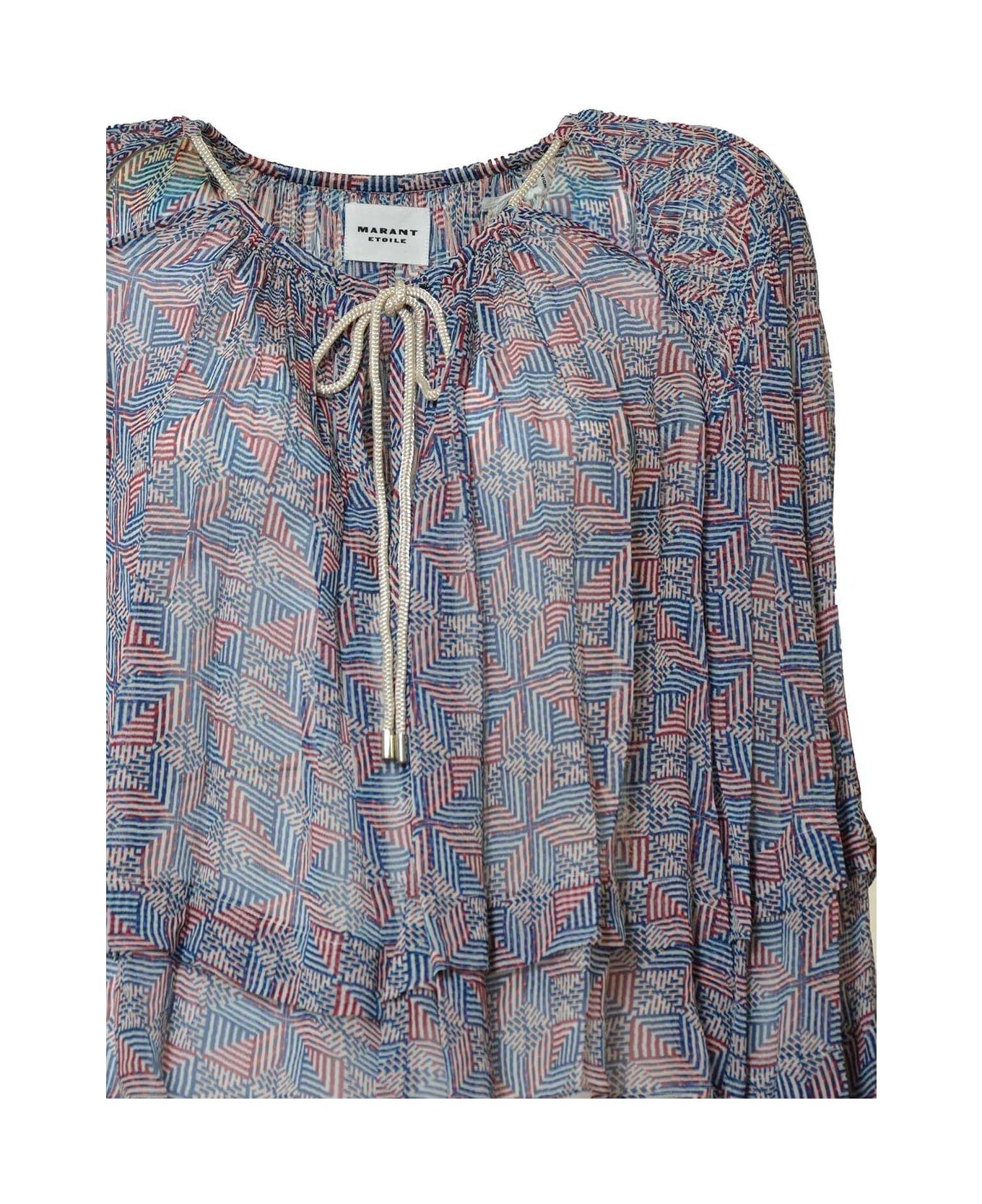 Isabel Marant Floral-printed Tie-neck Layered Blouse - Blu/rosso