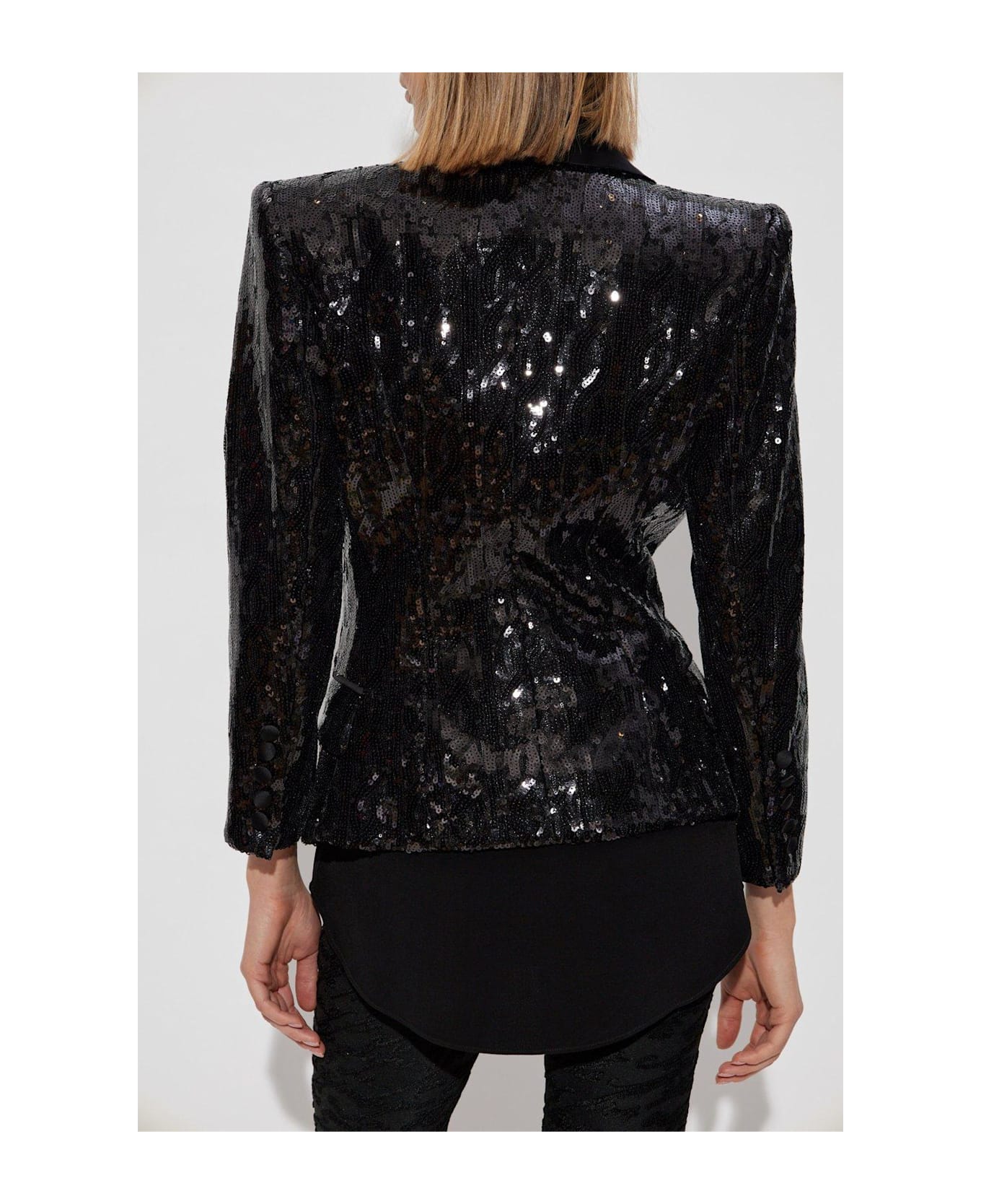 Balmain Sequinned Collared Blazer - BLACK