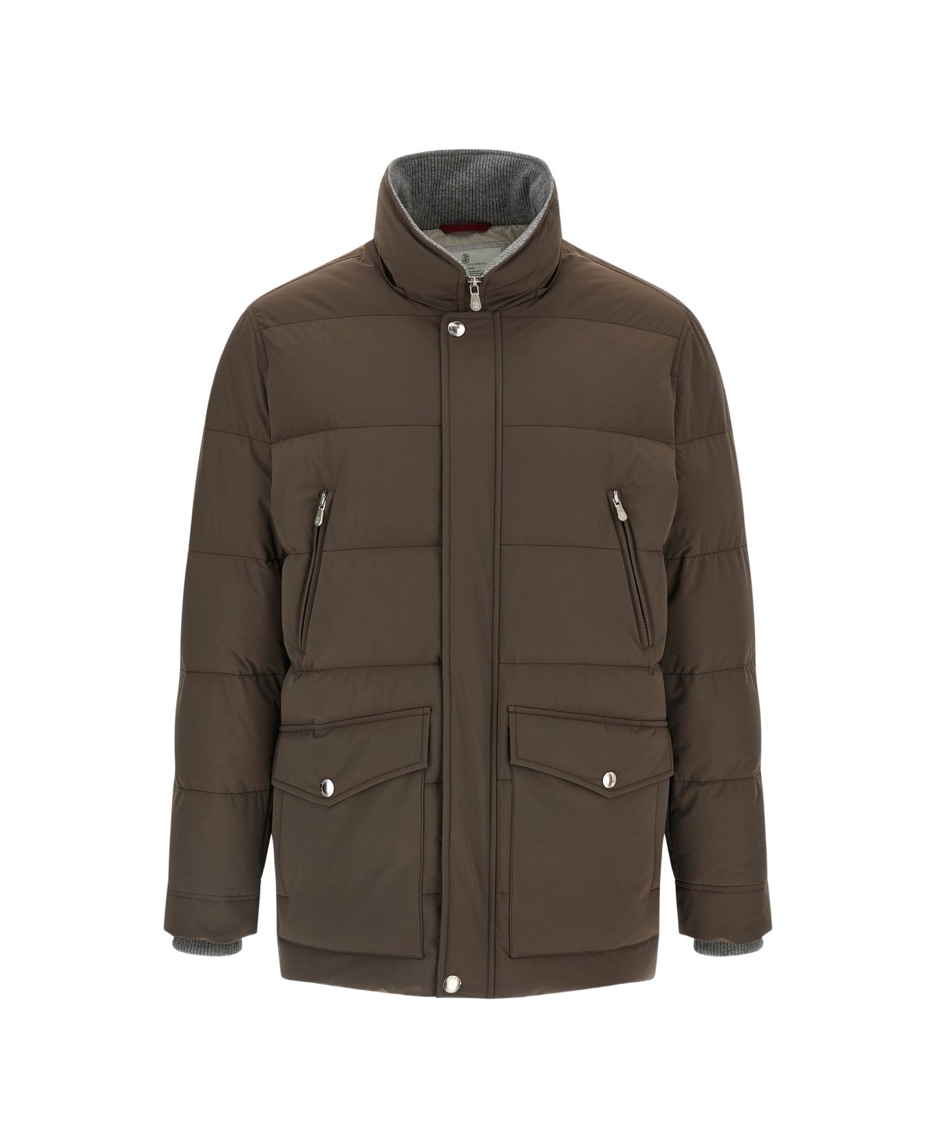 Brunello Cucinelli Brown Ribbed Padded Down Jacket - Brown