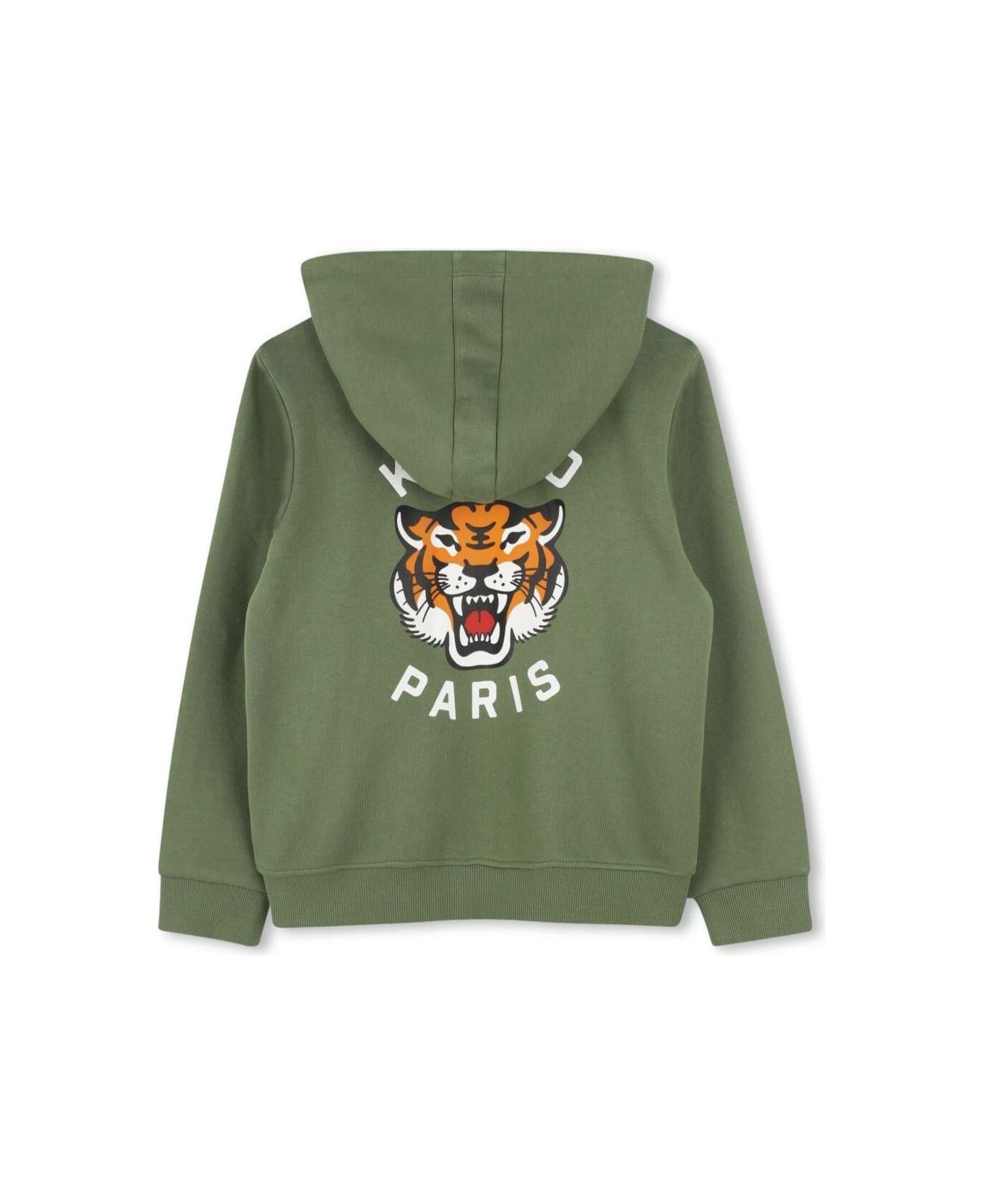 Kenzo Kids Green Sweatshirt With Logo Lettering Embroidery On The Front And Maxi Logo Print On The Rear In Cotton Man - Green