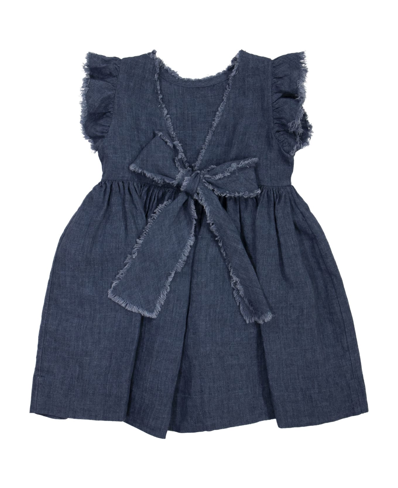 Il Gufo Linen Dress With Bow - Blue ワンピース＆ドレス