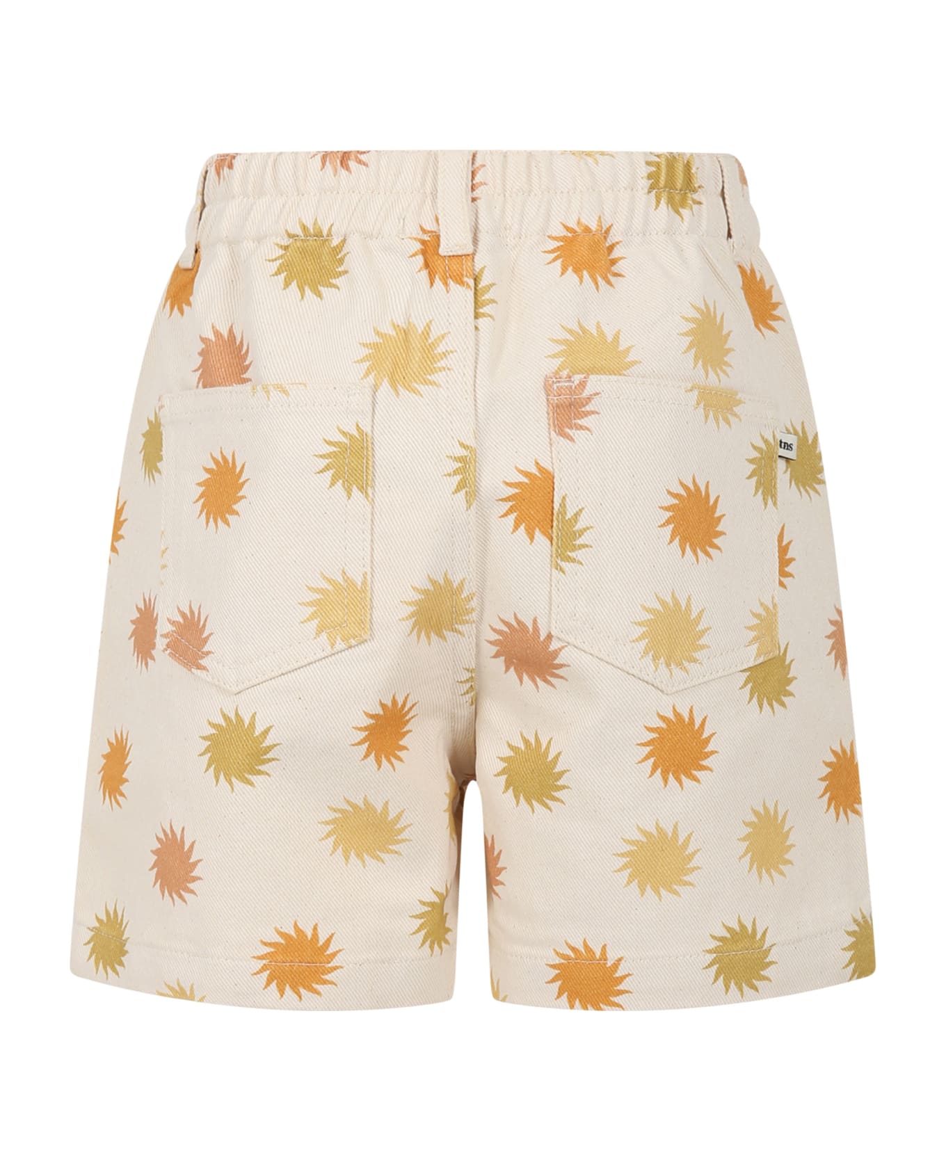 The New Society Beige Shorts For Kids With Sun Print - Beige