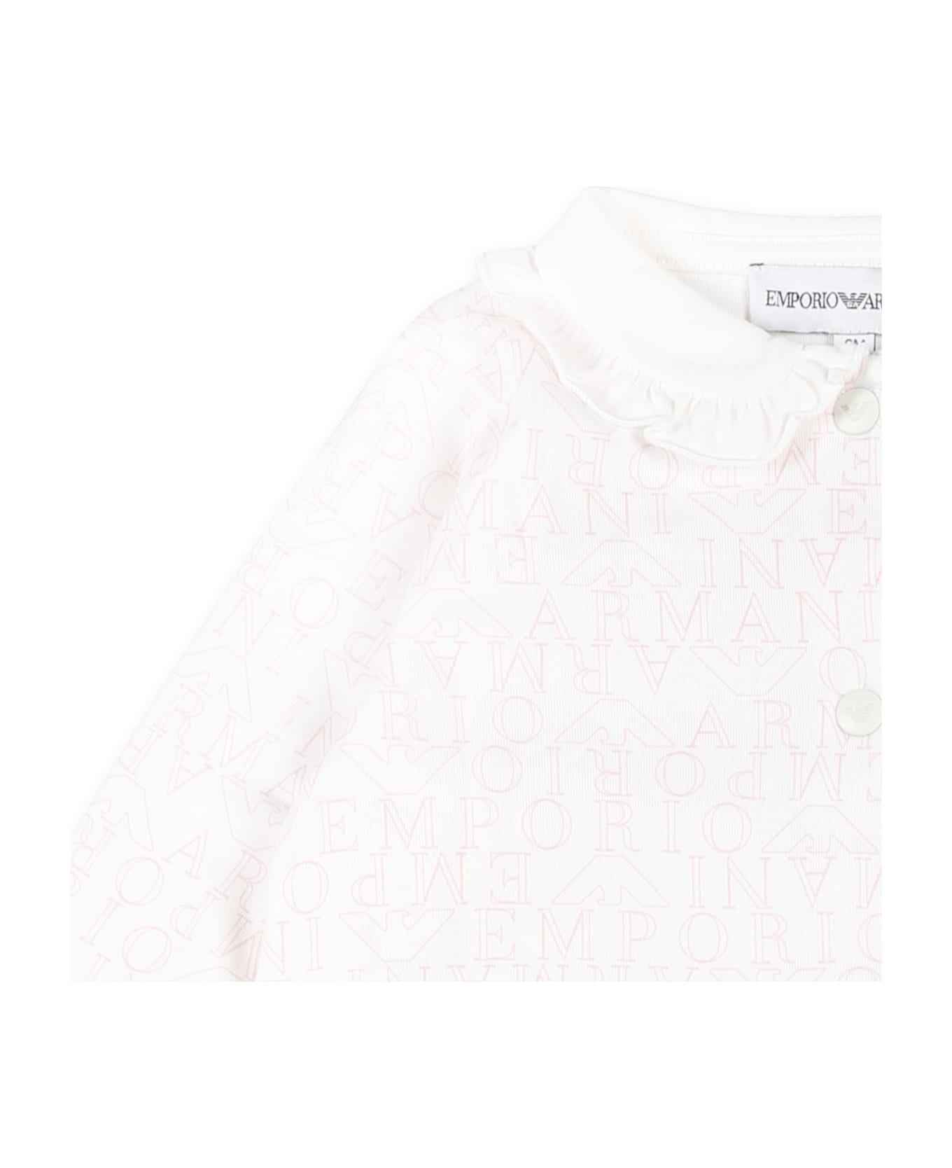 Emporio Armani White Babygrow For Baby Girl With Logo - Pink
