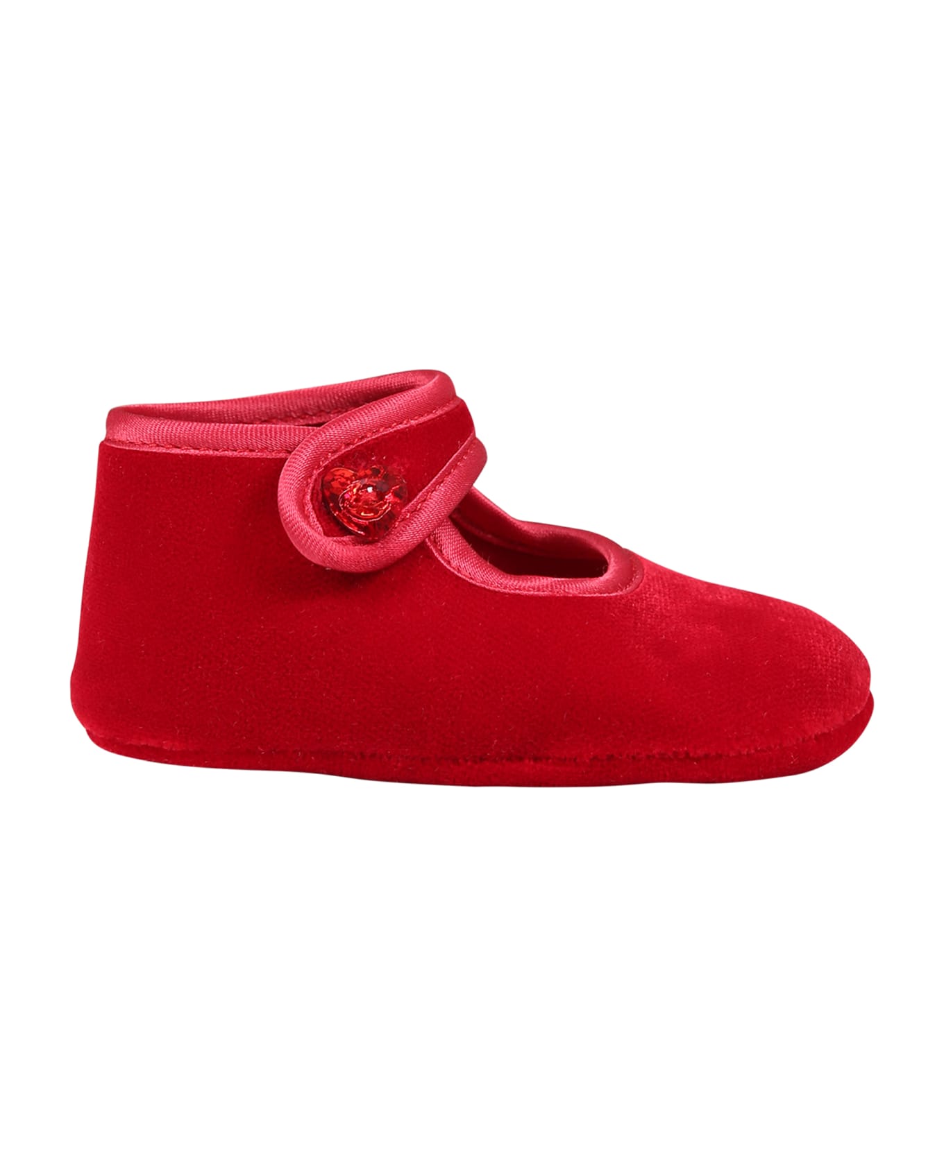 Monnalisa Red Flat Shoes For Baby Girl With Hearts - Red シューズ