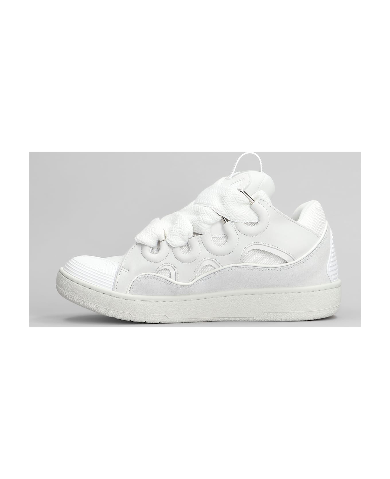 Lanvin Curb Sneakers In White Suede And Leather - white