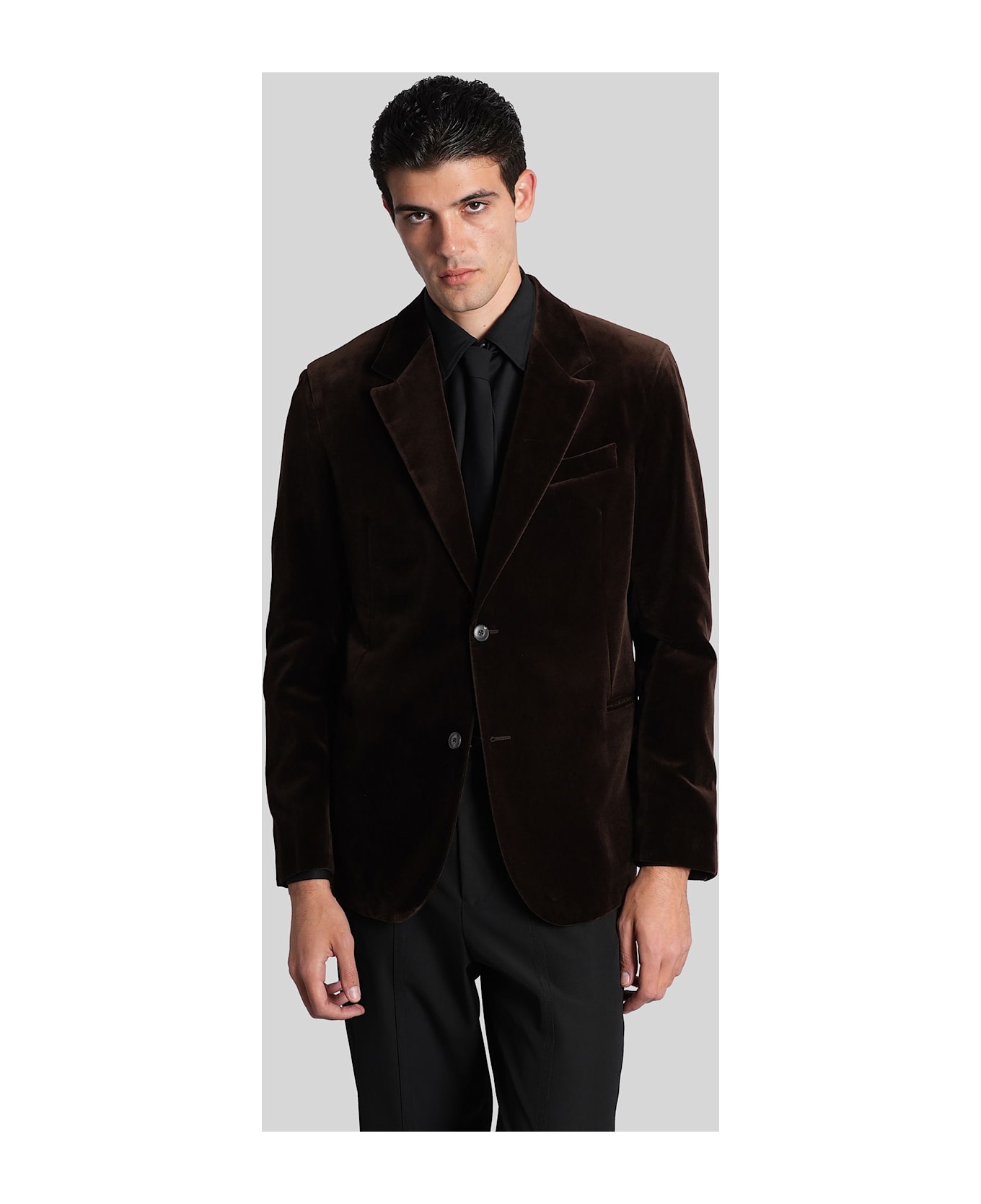 Emporio Armani Blazer In Brown Cotton - brown