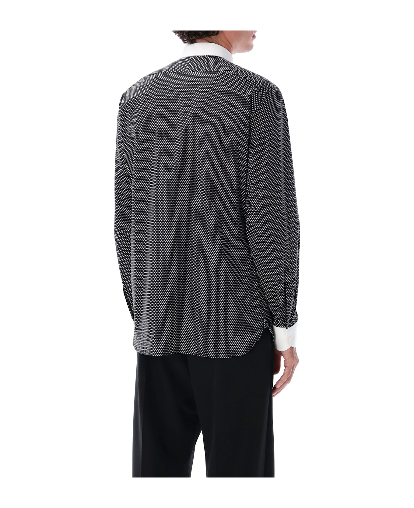 Tom Ford Cotton Shirt With Diamond Print And Contrast White Collar - BLACK