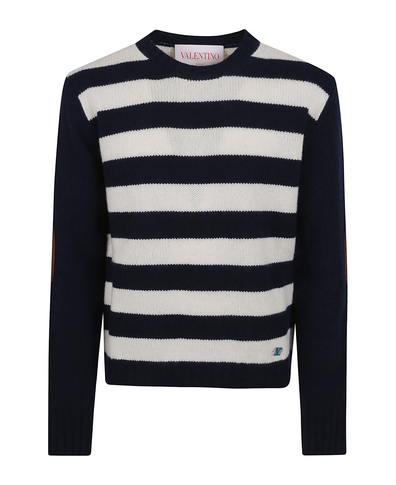 Valentino Garavani Maglia | Collection | Cashmere And Wool + Leather Patches - Rgx Indaco Burro