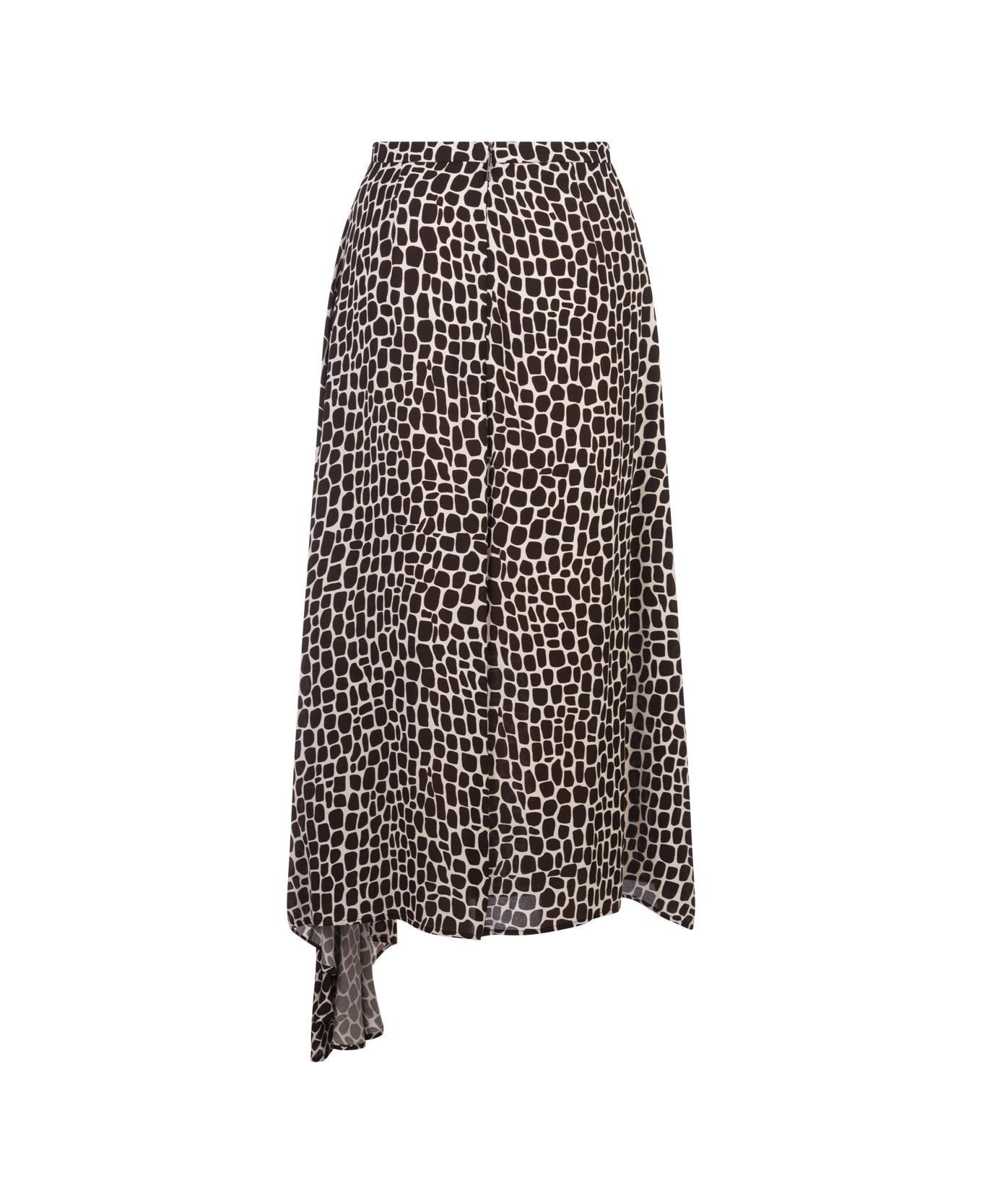 MSGM Asymmetrical Long Skirt With Brown Animalier Print - Brown