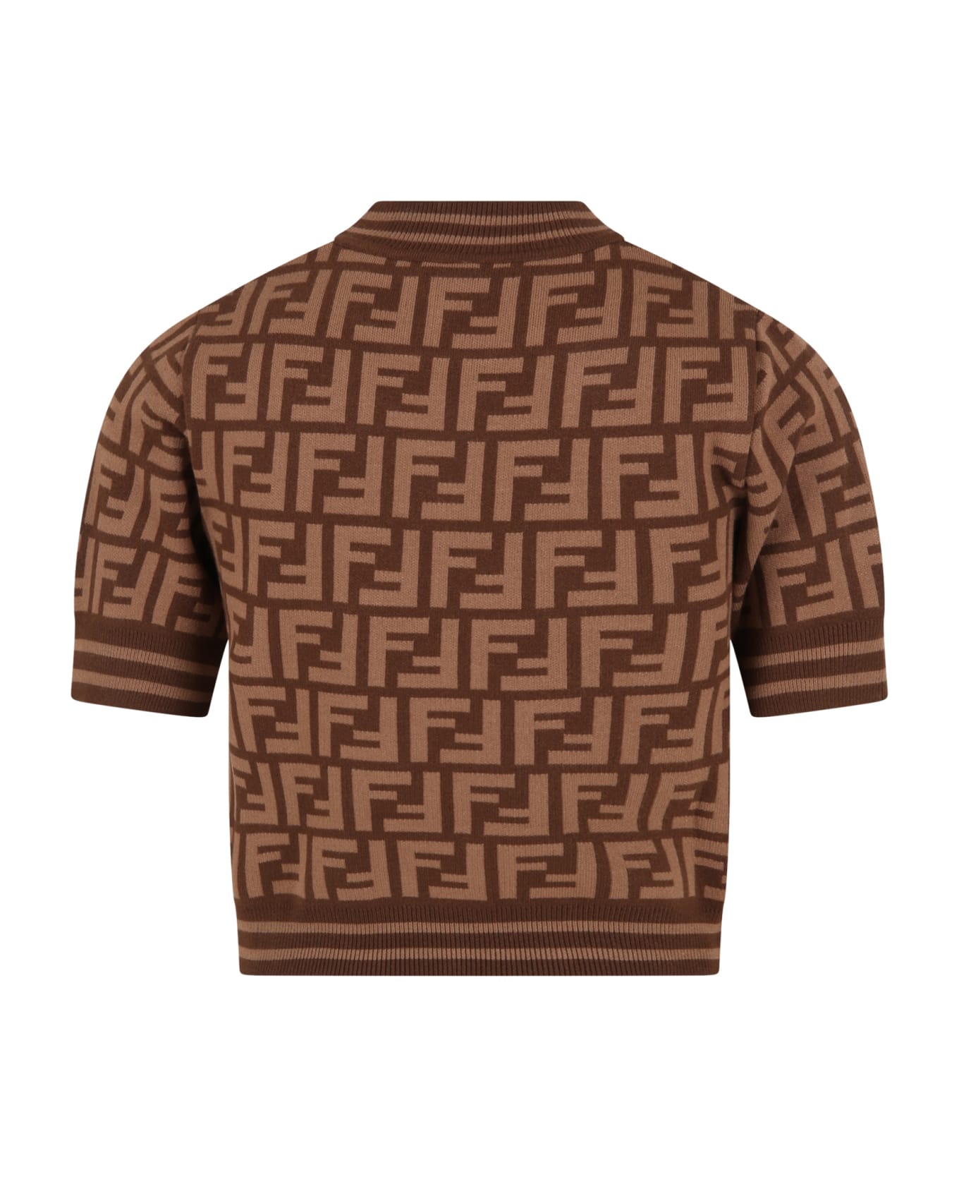 Fendi Brown Sweater For Girl With Double Ff Logo - (zucca)