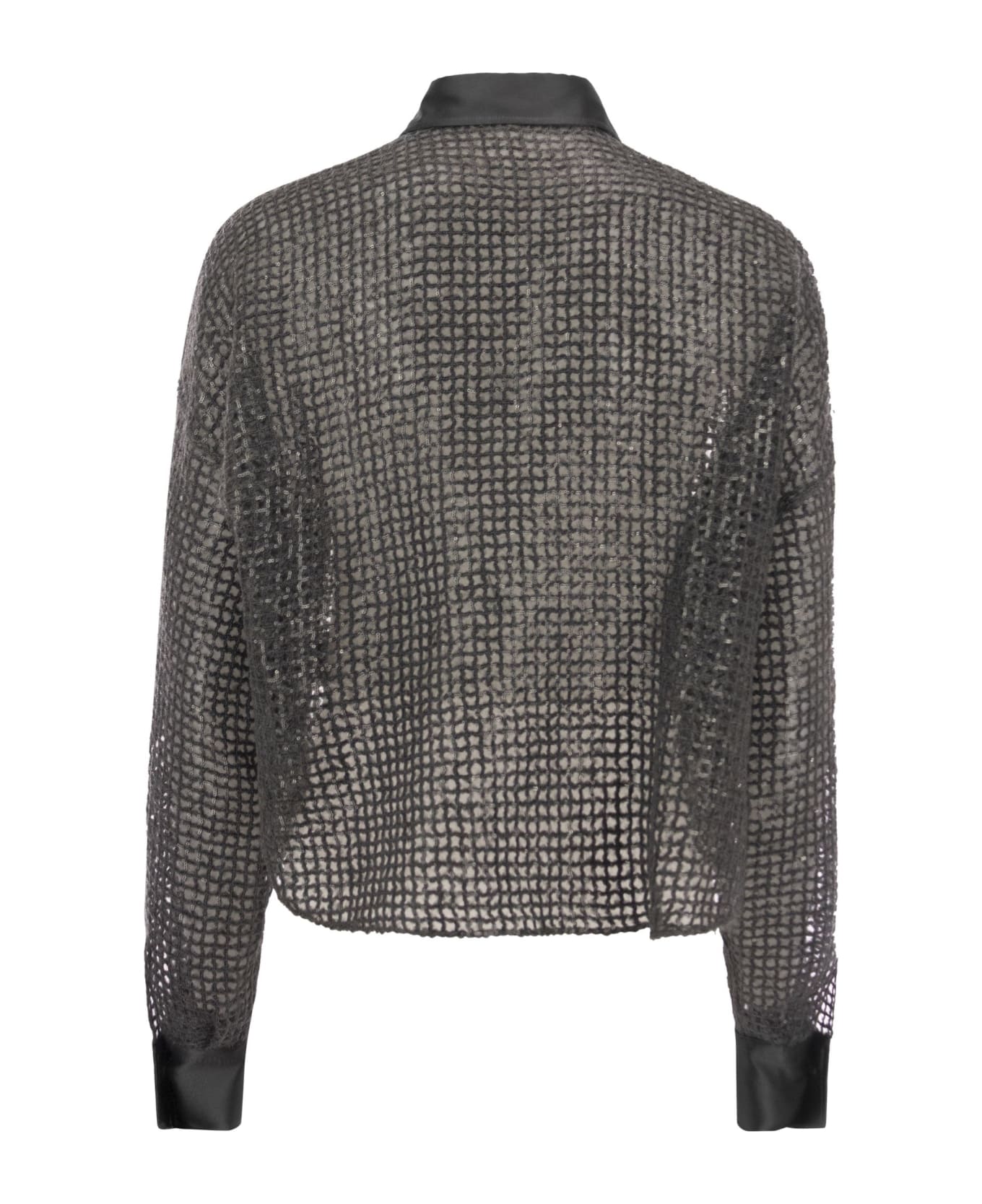 Brunello Cucinelli Silk Dazzling Net Embroidery Shirt - Dark Grey シャツ