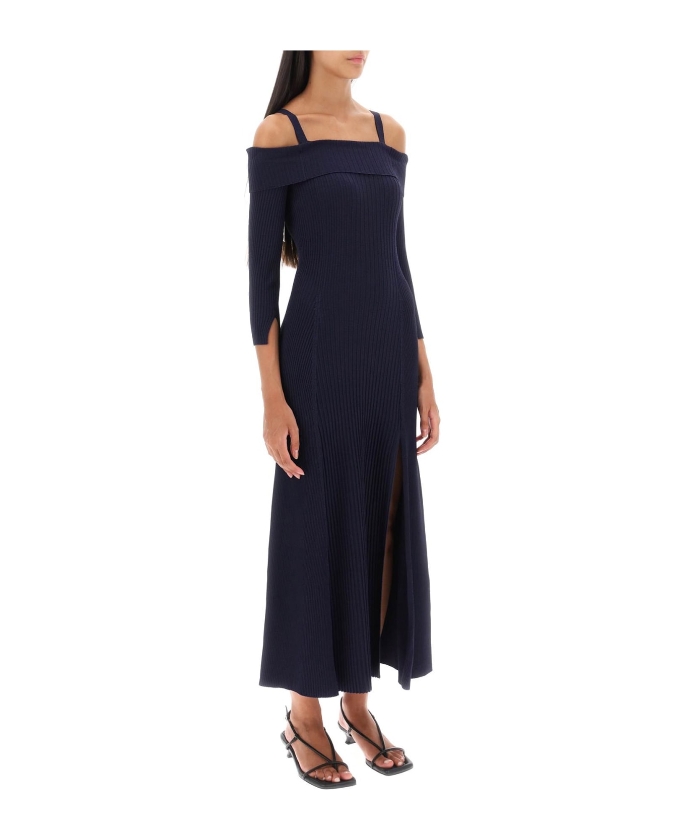 Ganni Long Knitted Off-the-shoulder Dress - SKY CAPTAIN (Blue)
