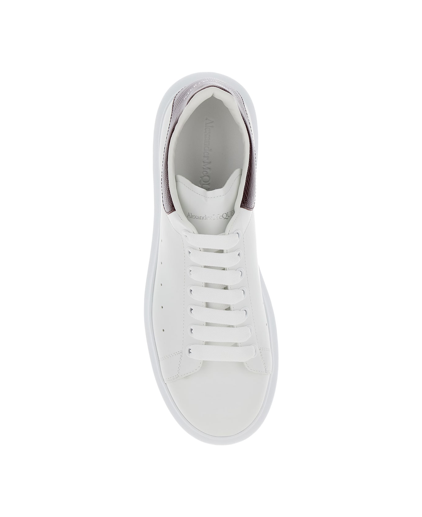 Alexander McQueen White Leather Sneakers With Burgundy Leather Heel - WHITEBURGUNDY