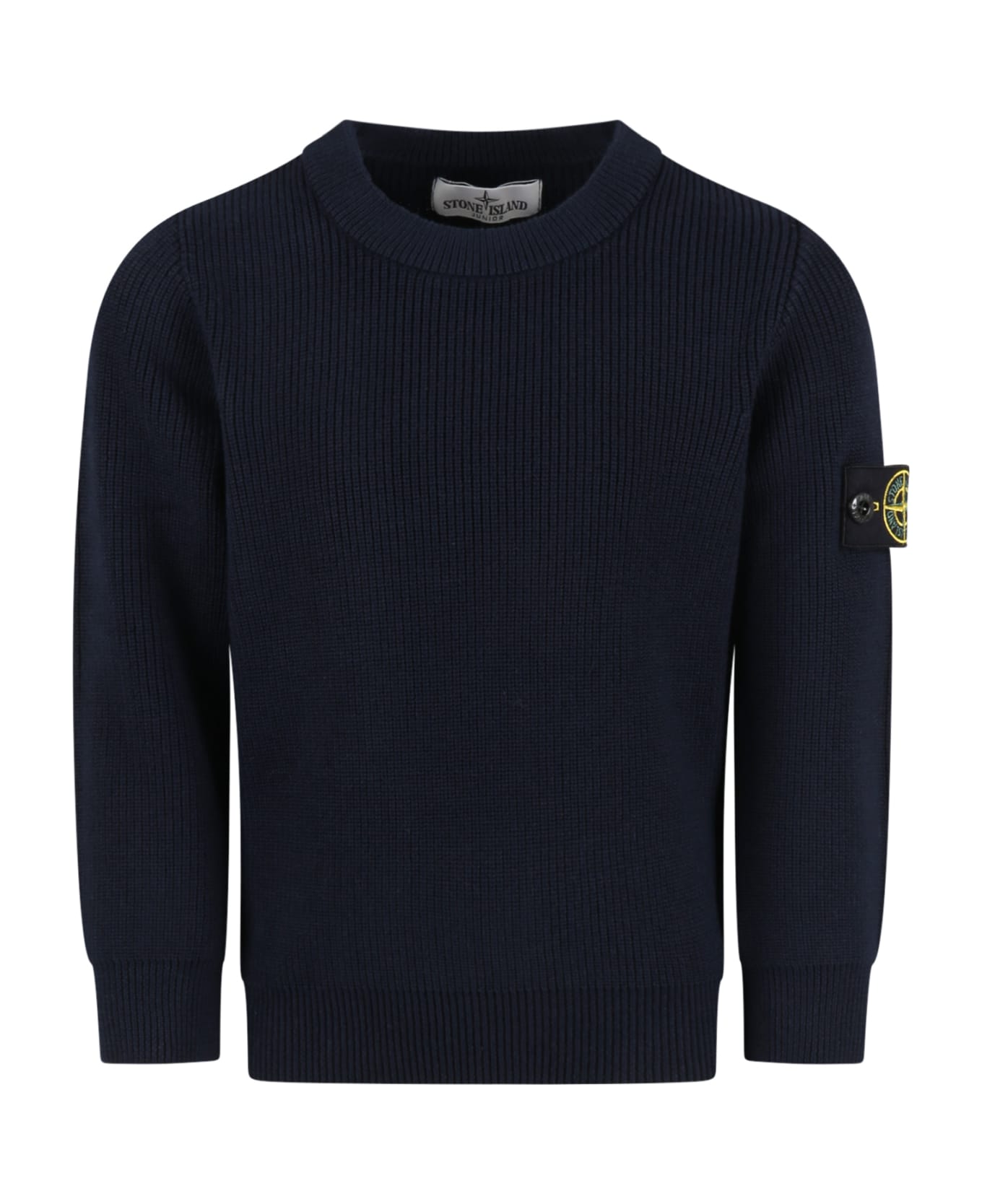 Stone Island Junior Blue Sweater For Boy With Logo Patch - Blue