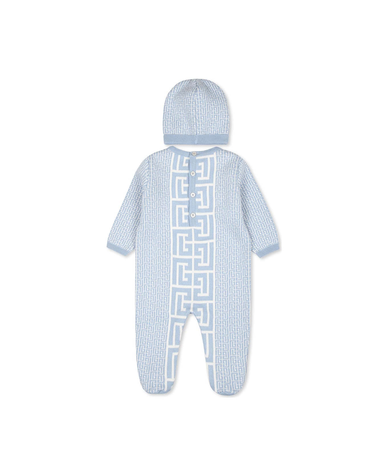 Balmain Light Blue Babygrow Set For Baby Boy With Labyrinth - Light Blue