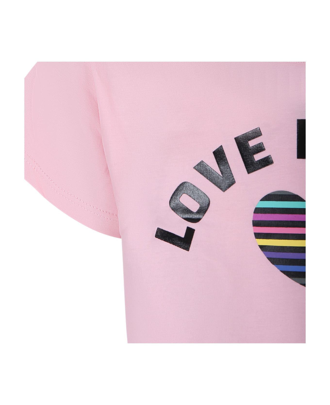 Rykiel Enfant Pink Crop T-shirt For Girl With Logo And Heart - Pink