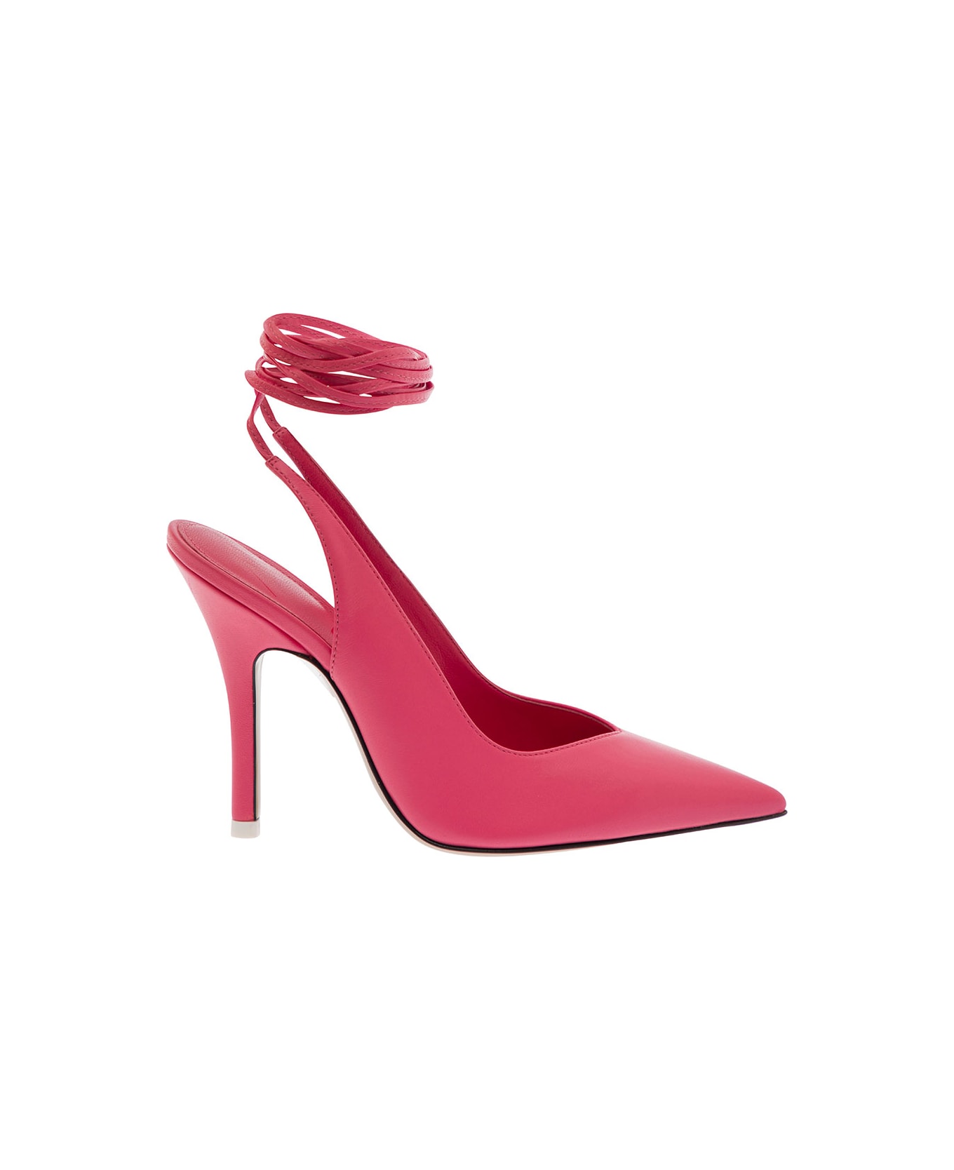 The Attico Pointed Toe Pumps With Strap Detail In Pink Leather Woman - Pink