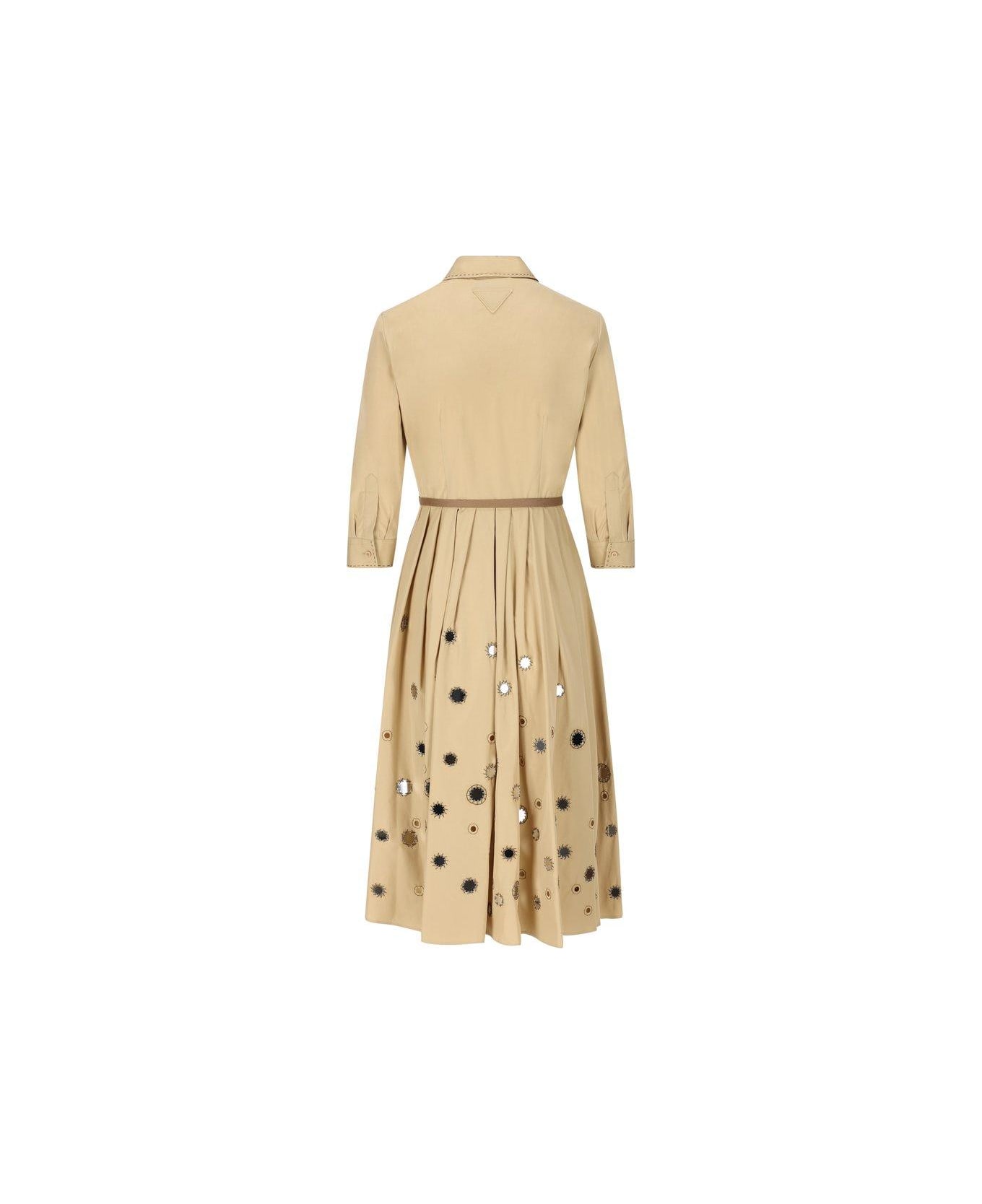 Prada Long-sleeved Belted Dress - Brown