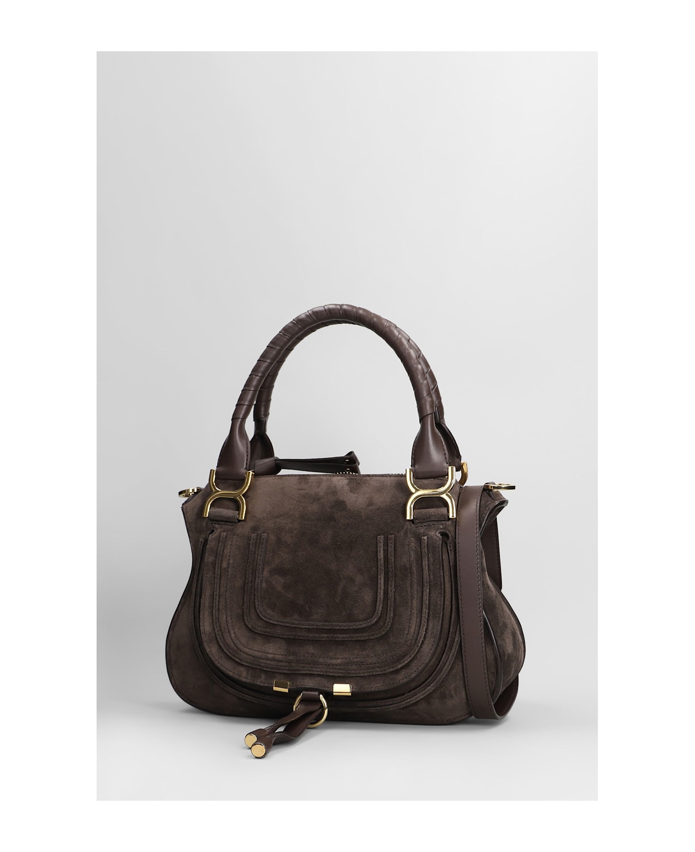 Chloé Mercie Shoulder Bag In Brown Suede - brown