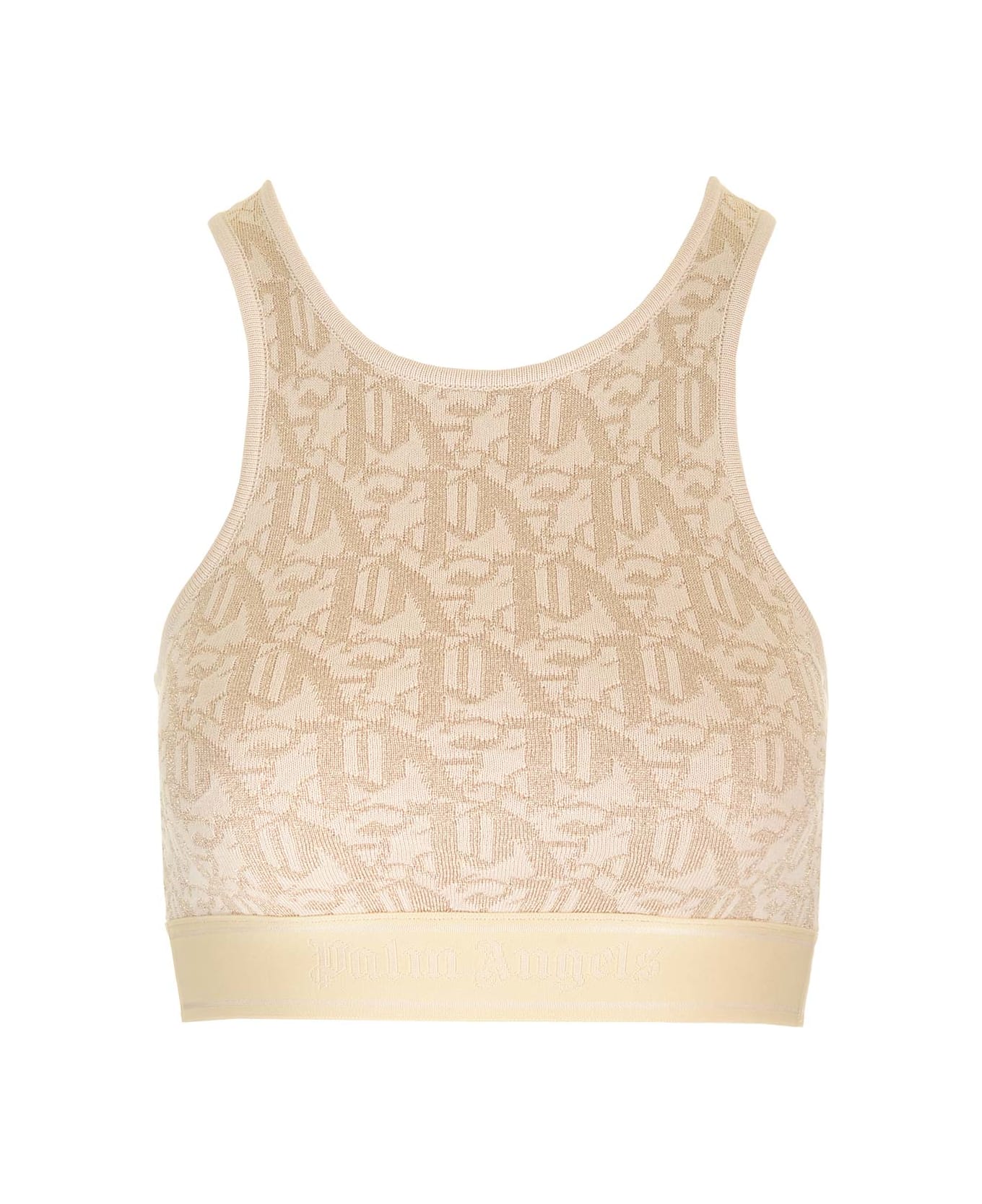 Palm Angels Lurex Knit Top With Monogram - White
