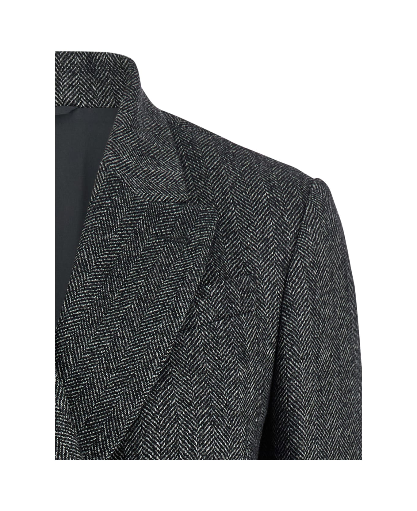 Brunello Cucinelli Grey Double-breasted Jacket With Herringbone Pattern In Wool Woman - Multicolor