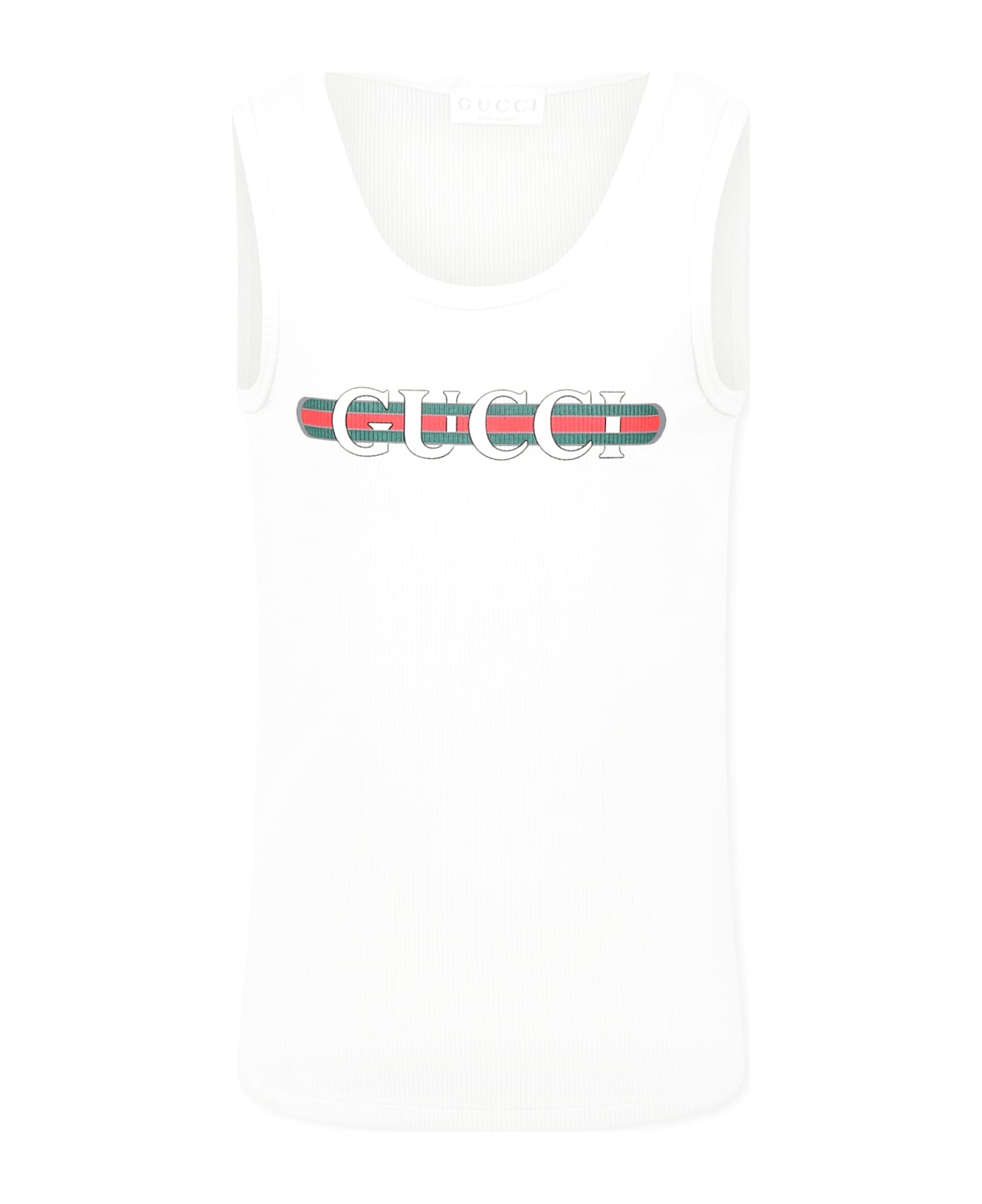 Gucci White Tank Top For Kids With Logo - White
