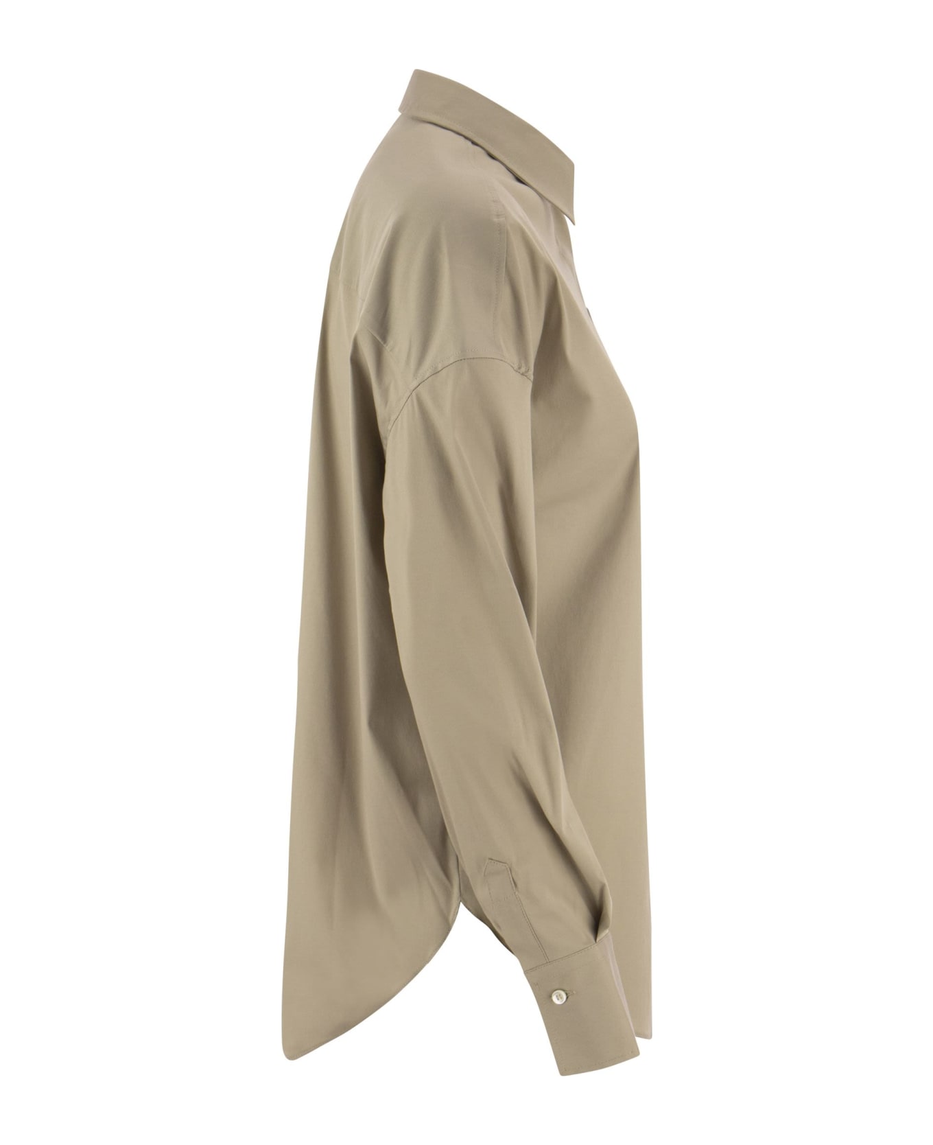 Brunello Cucinelli Stretch Cotton Poplin Shirt With 'shiny Tab' - Beige