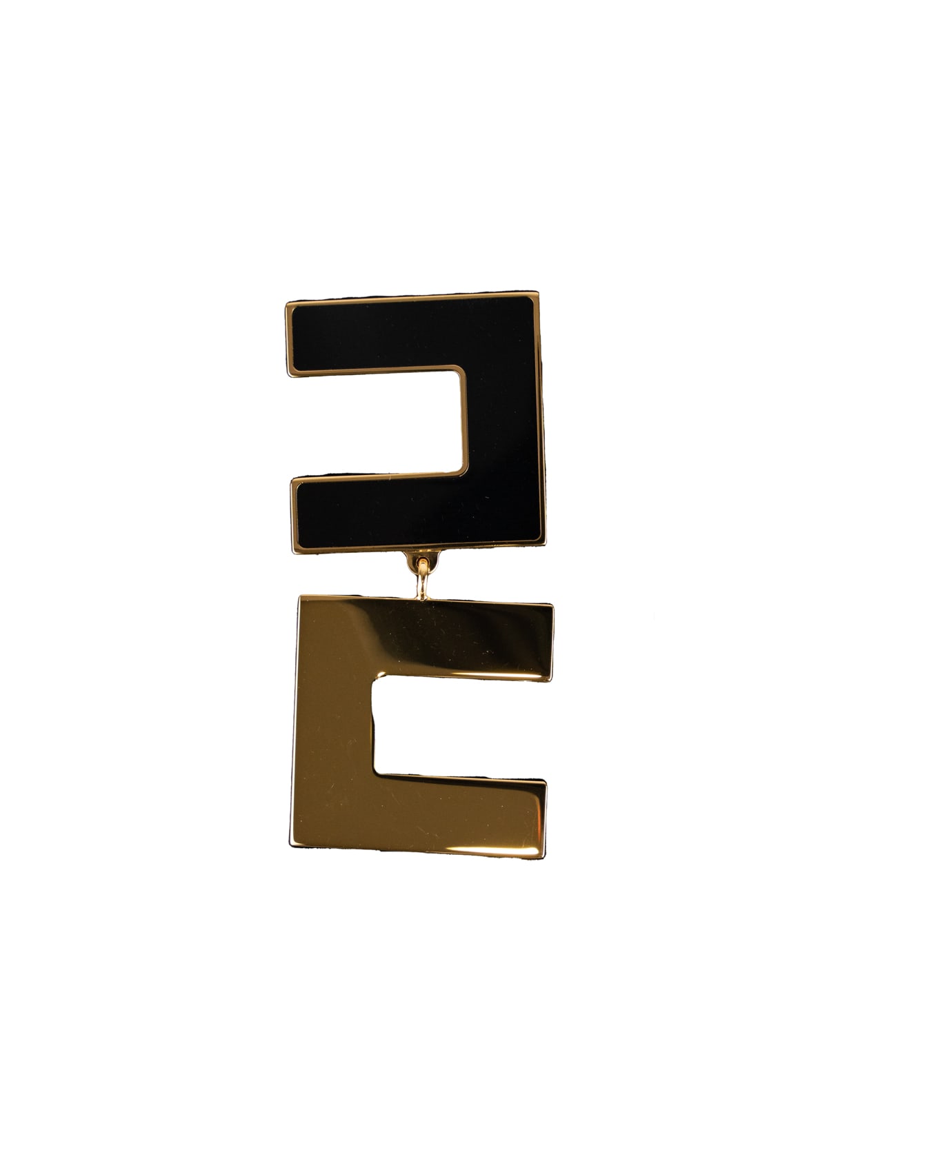 Elisabetta Franchi Earrings With Black/gold Enamelled Logo - Nero