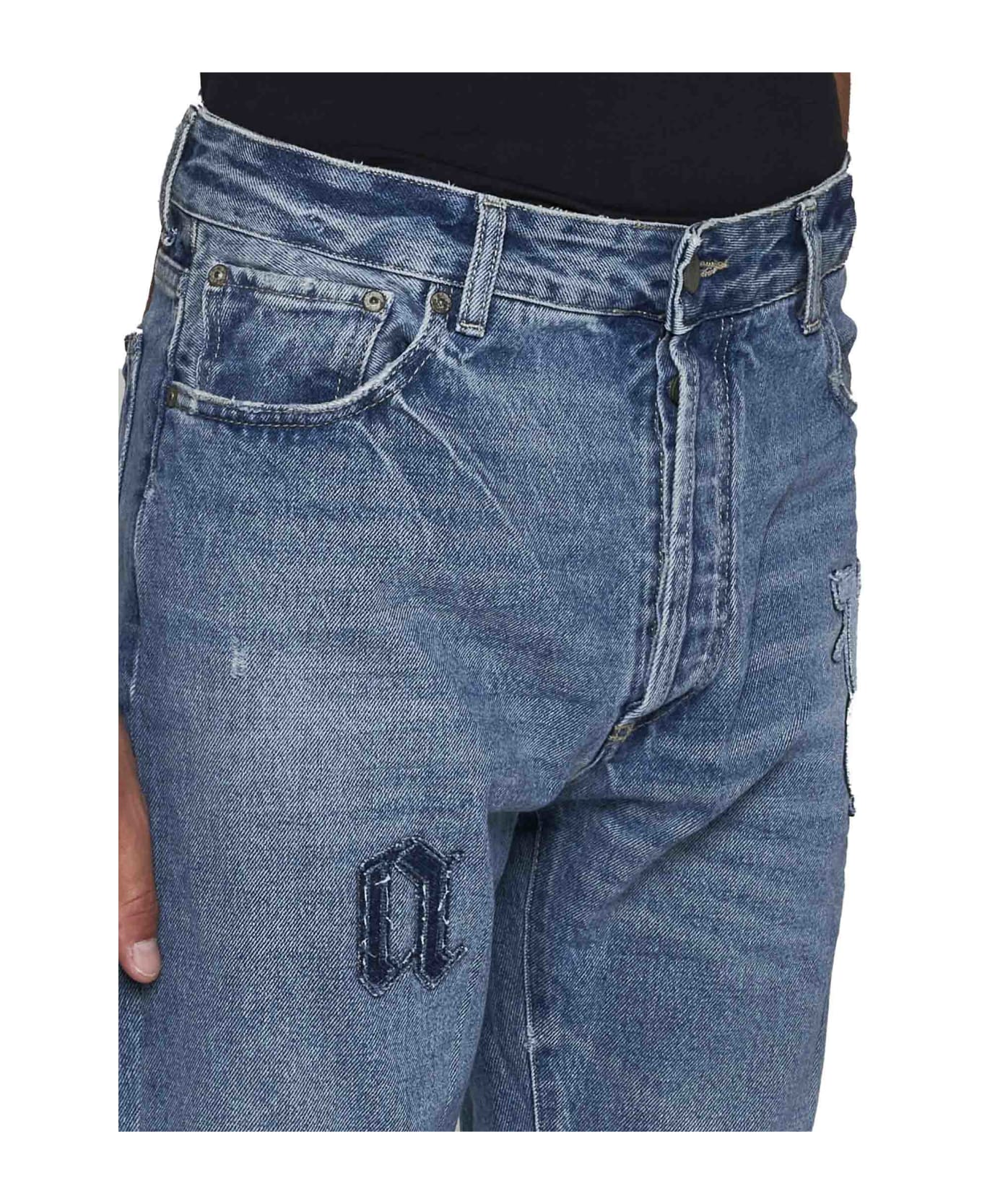 Palm Angels Cotton Denim Jeans With Logo Patch - Light blue デニム