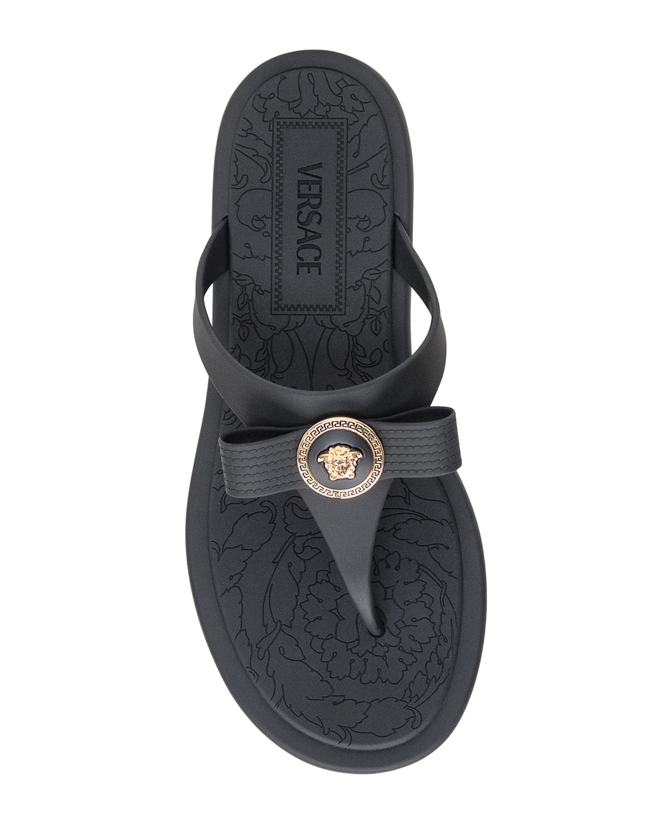 Versace Black Flats - BLACK-VERSACE GOLD