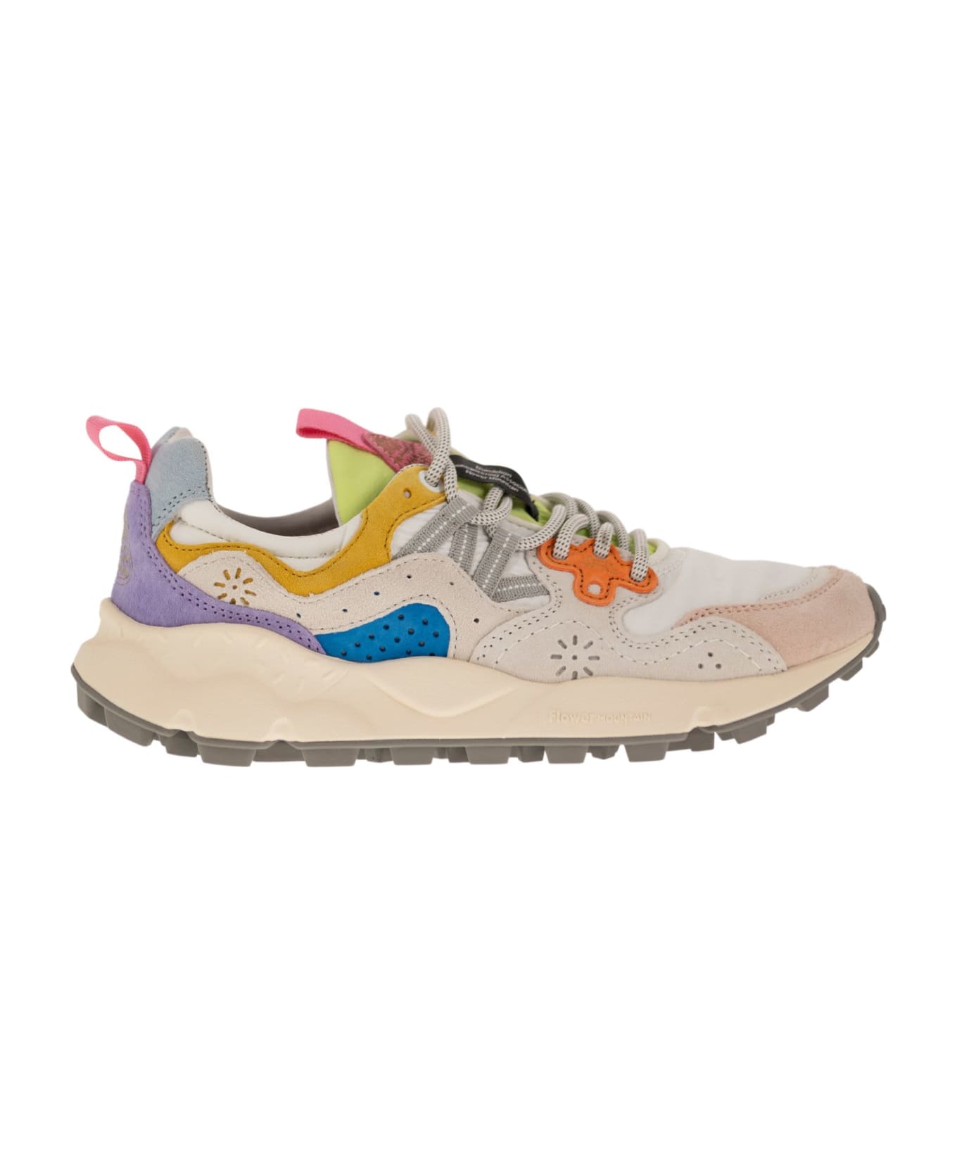 Flower Mountain Yamano 3 - Sneakers In Suede And Technical Fabric - White/pink スニーカー