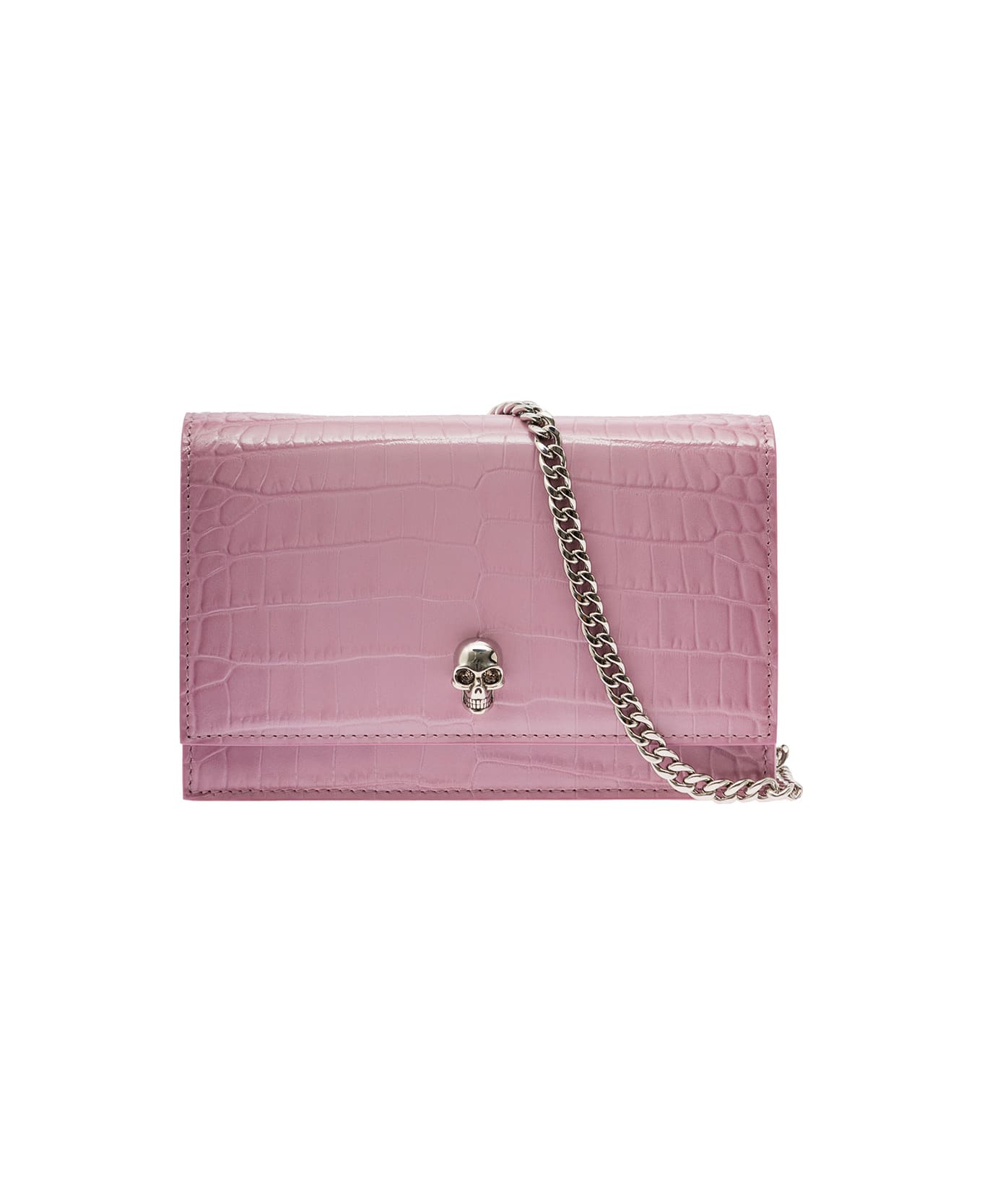 Alexander McQueen Pink Mini Bag With Crocodile Embossed Effect And Skull Detail In Leather Woman - Pink