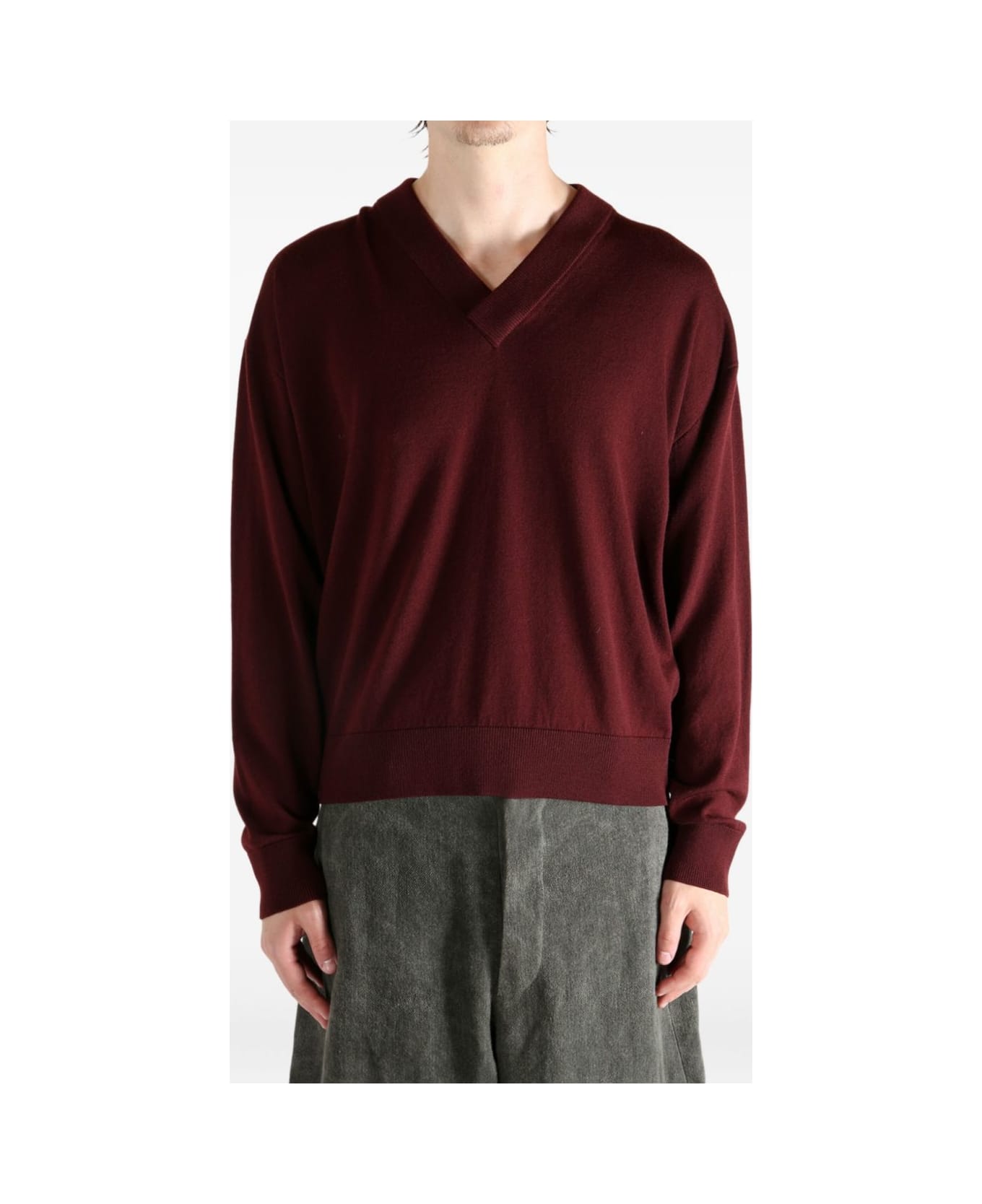 Saint Laurent Wool V-neck Sweater - Bordeaux