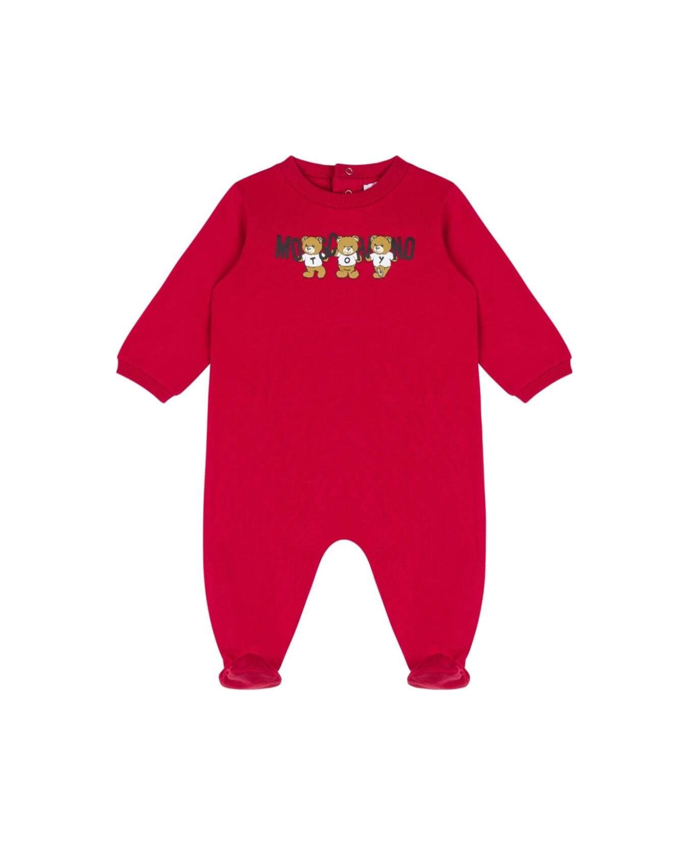 Moschino Red Onesie With Logo Print At The Front In Cotton Baby - Red