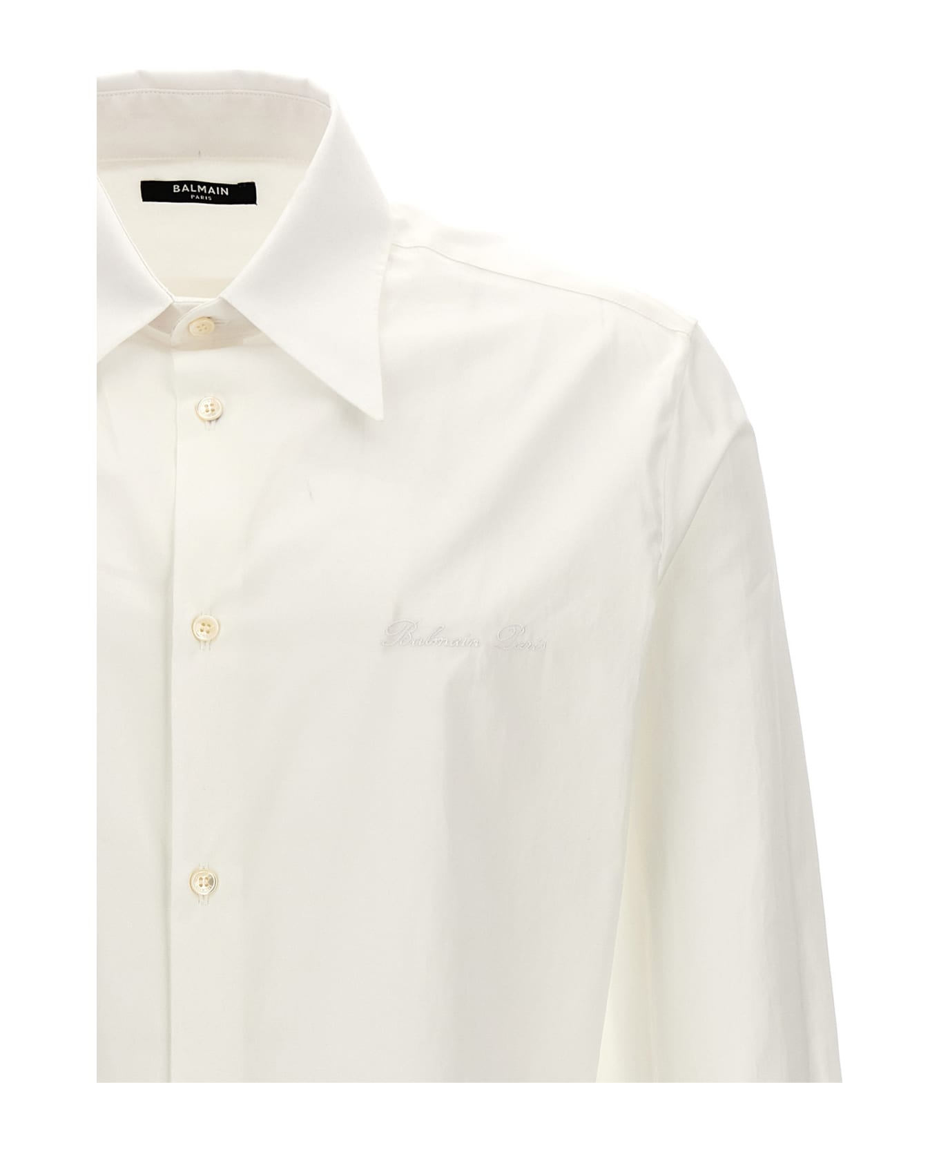 Balmain Logo Embroidery Shirt - White