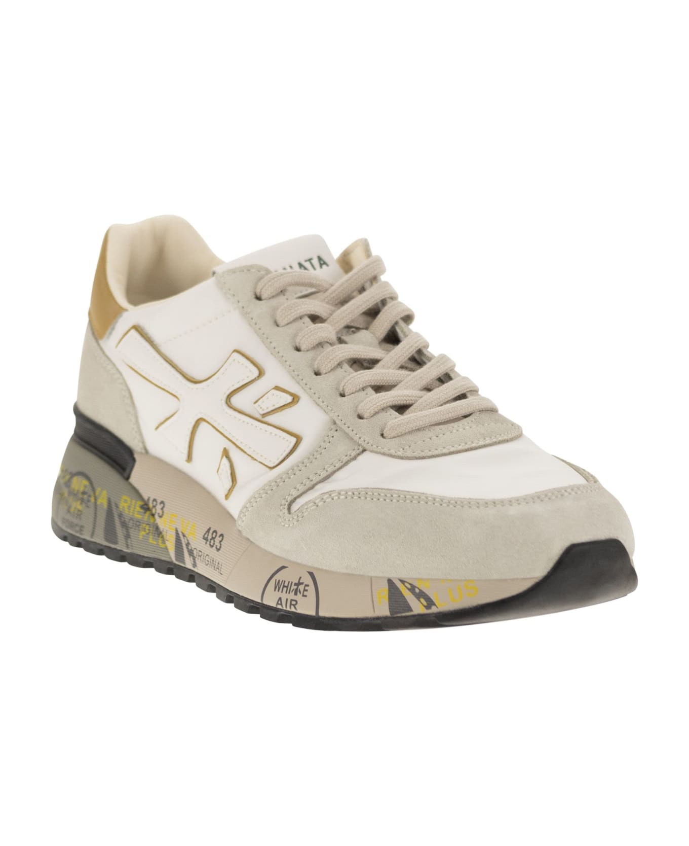 Premiata Mick Suede, Nylon And Leather Sneakers - White/grey スニーカー