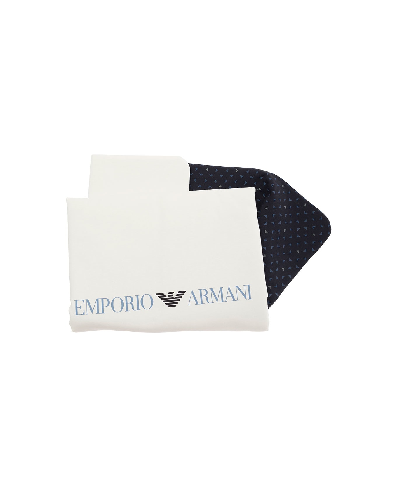 Emporio Armani White Blanket With Contrasting Logo Detail In Cotton - Blu