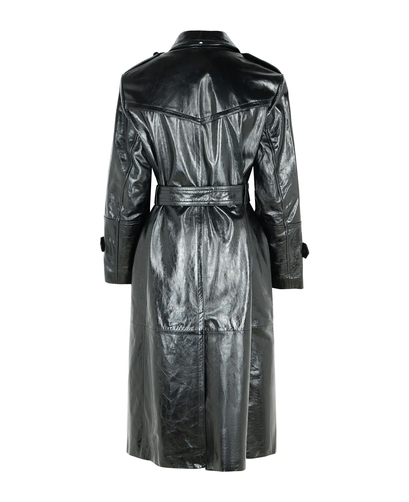 SportMax 'alfeo12' Black Leather Trench Coat - Black