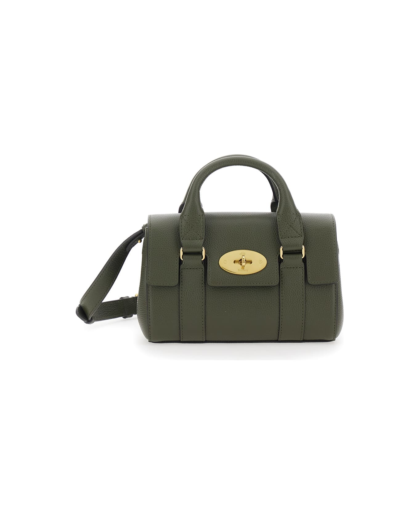 Mulberry 'bayswater Mini' Green Handbag With Twist Lock In Hammered Leather Woman - Green