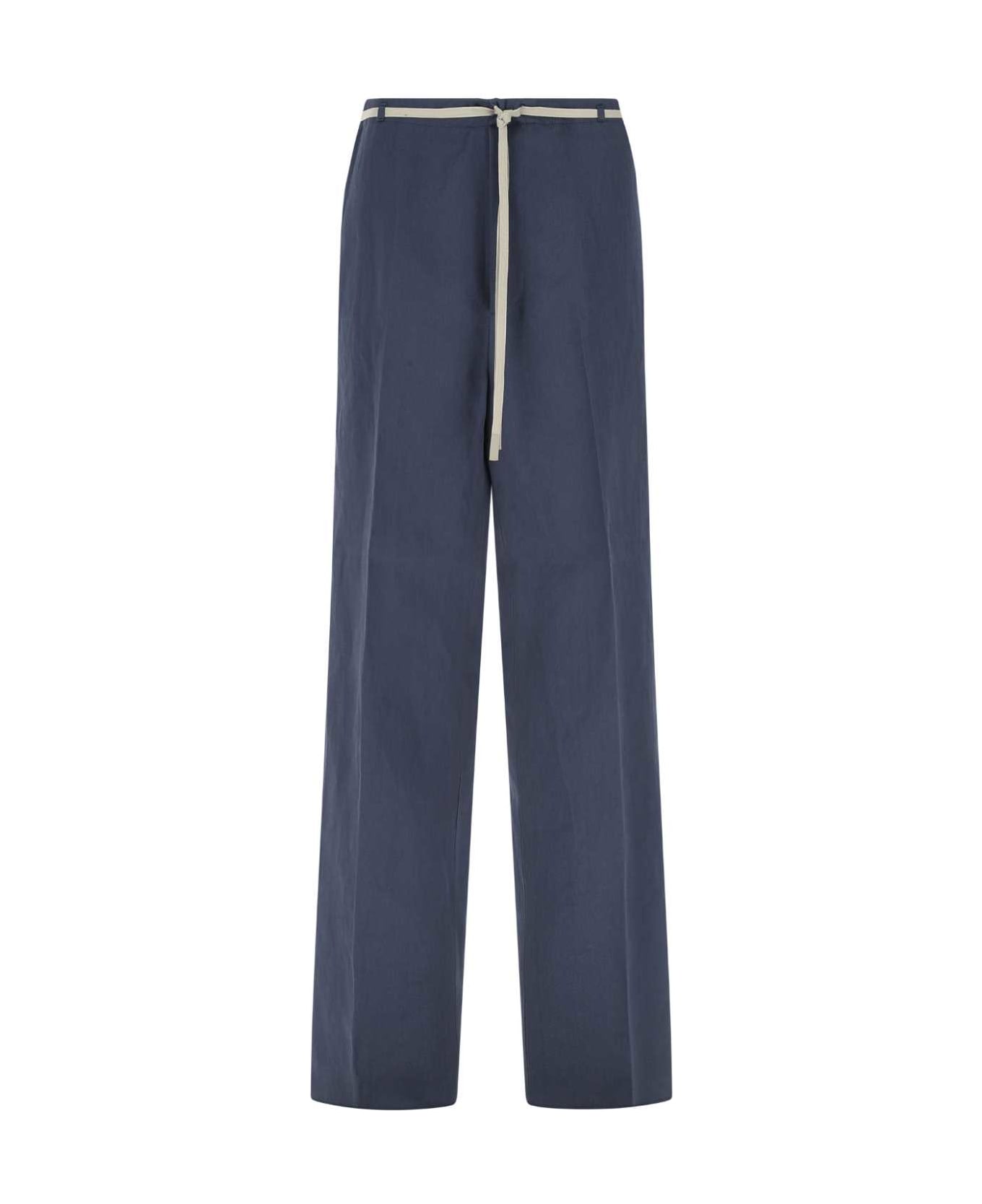 Zegna Navy Blue Cotton Blend Wide-leg Pant - NAVY ボトムス