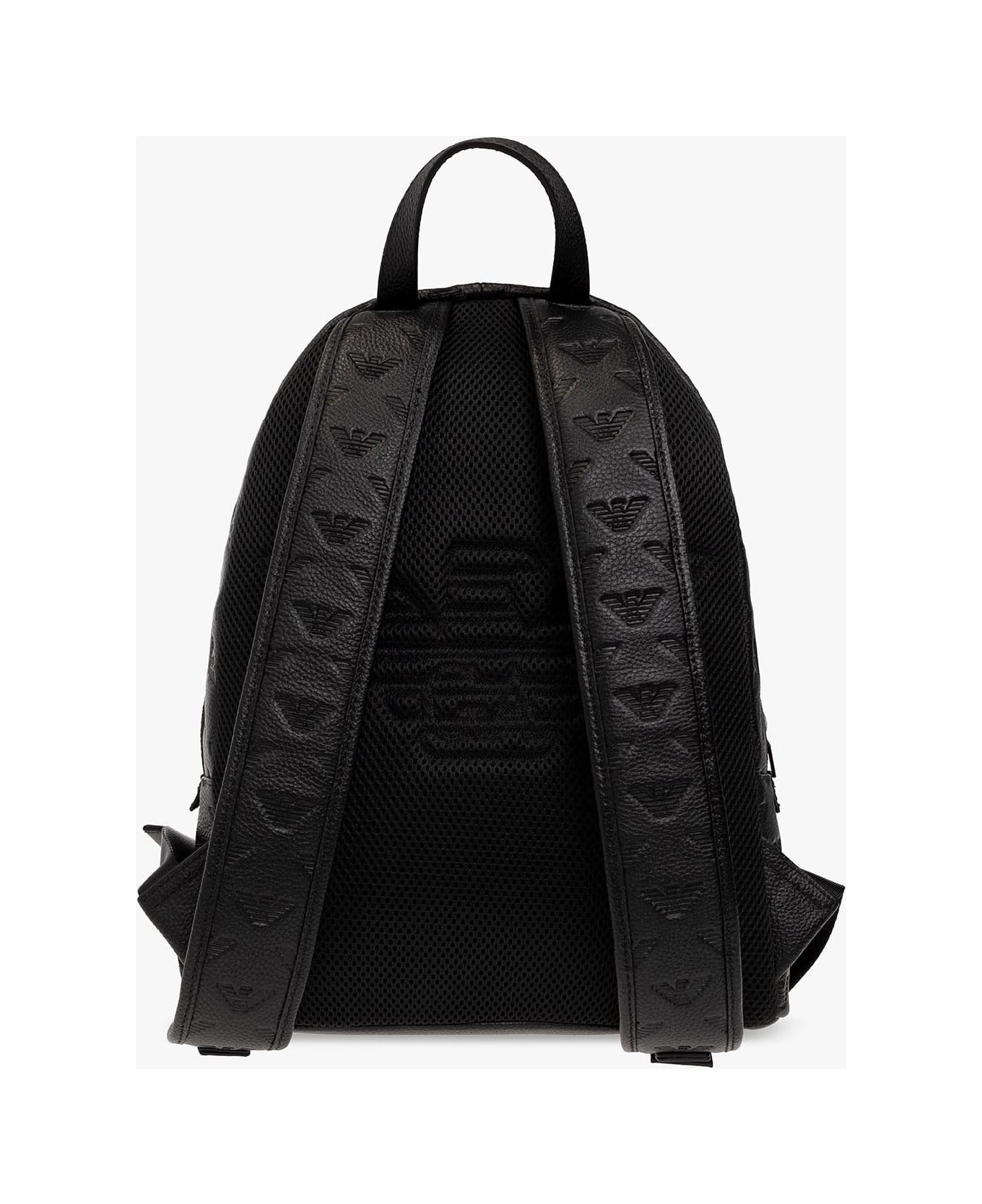 Emporio Armani Embossed Leather Backpack - Black