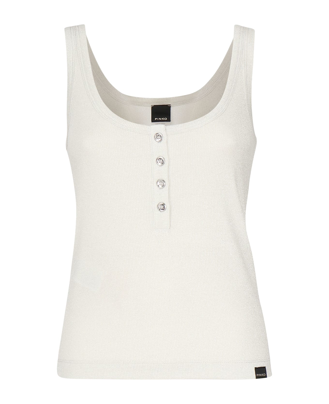 Pinko Metallic Knit Camisole Top With Buttons Pinko - White