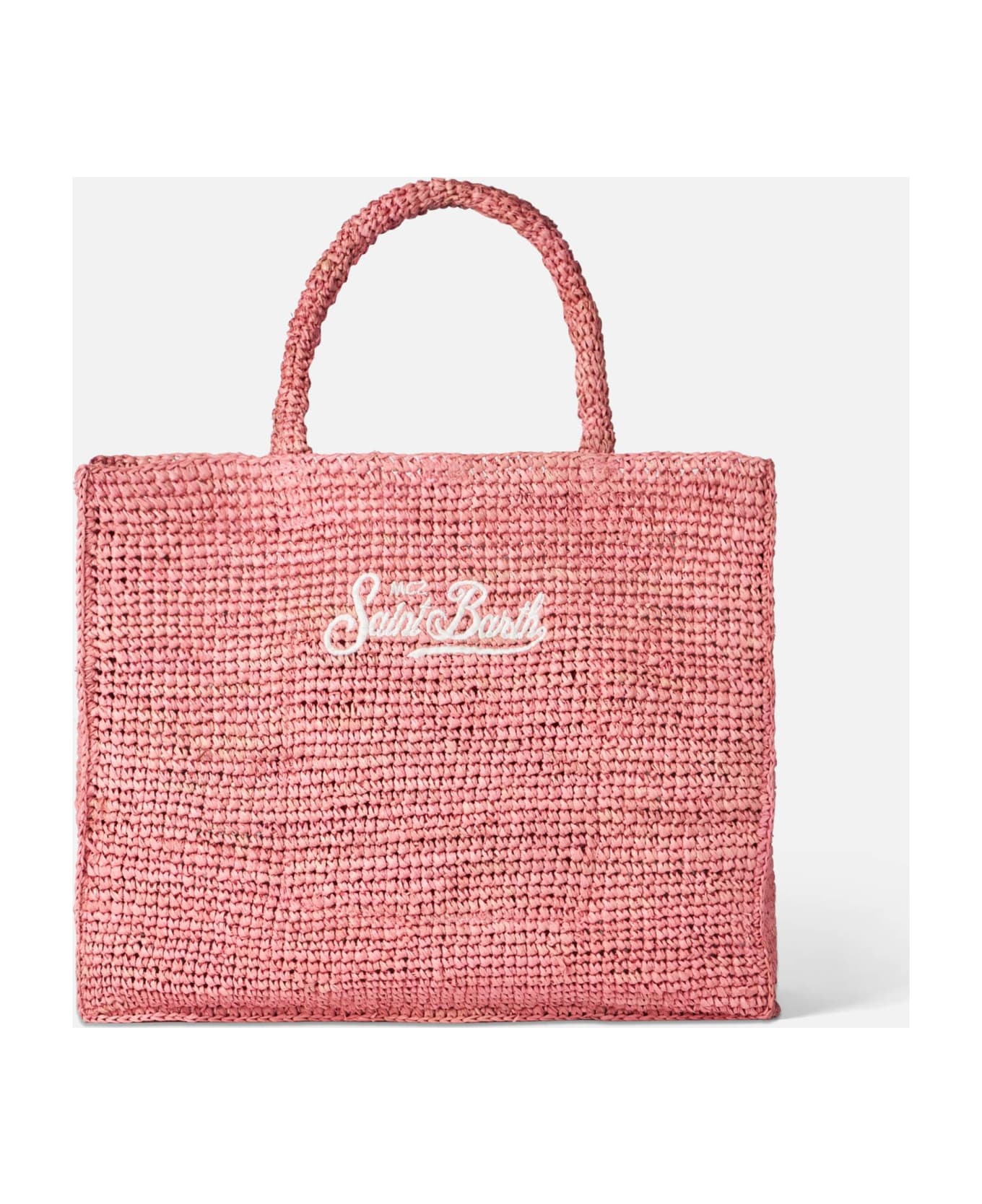 MC2 Saint Barth Vanity Pink Raffia Bag With Saint Barth Embroidery - PINK