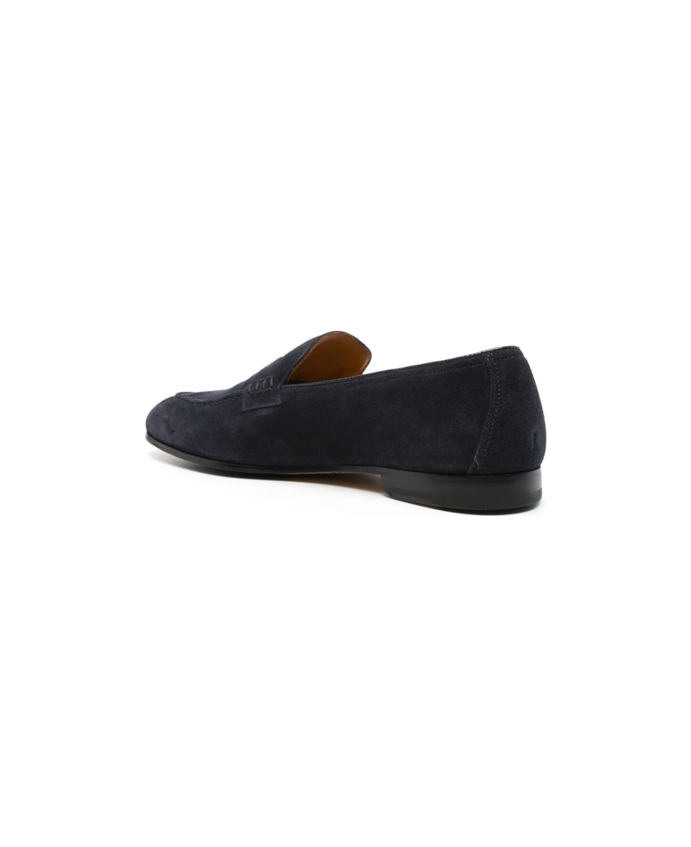 Doucal's Navy Blue Suede Penny Loafers - Blue