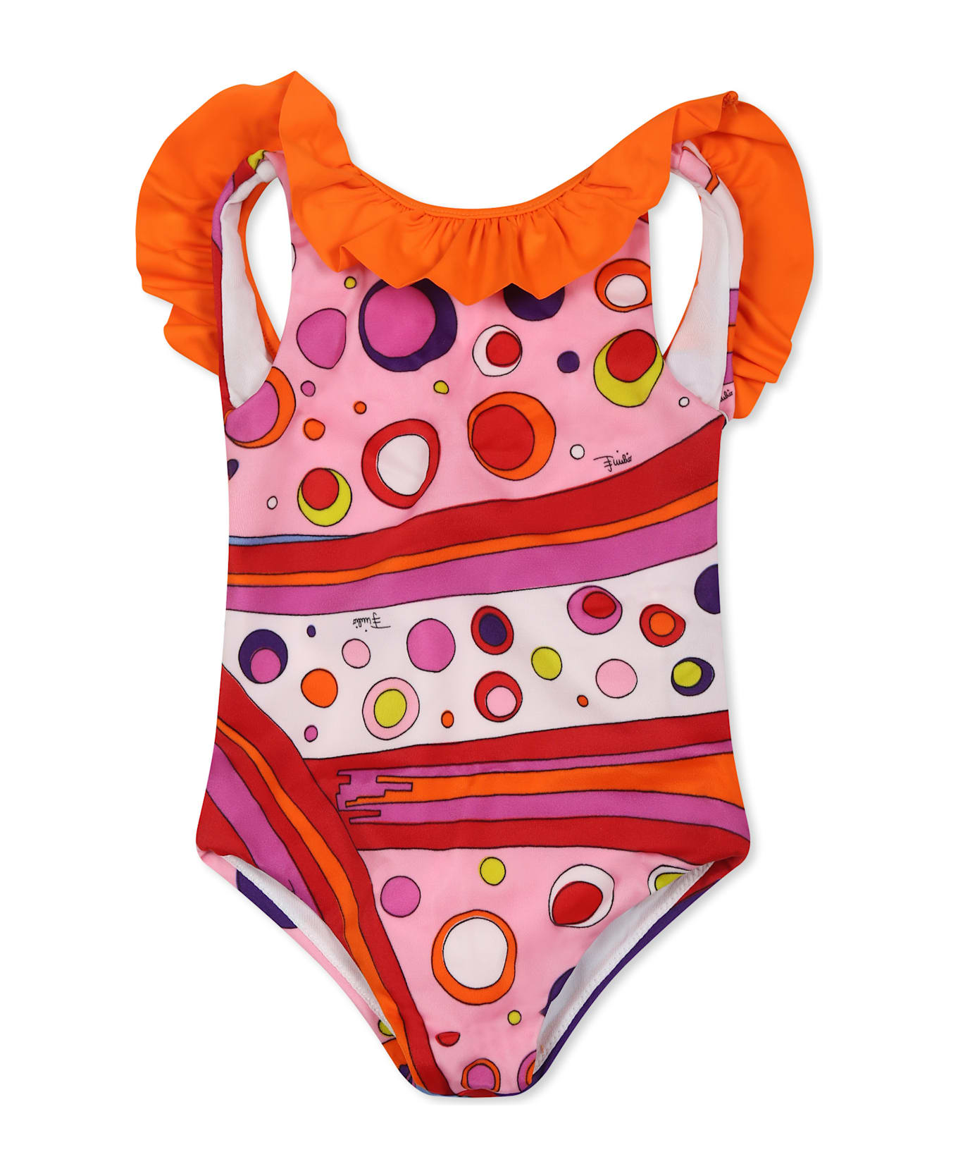 Pucci Multicolor Swimsuit For Baby Girl With Marble Print - Multicolor