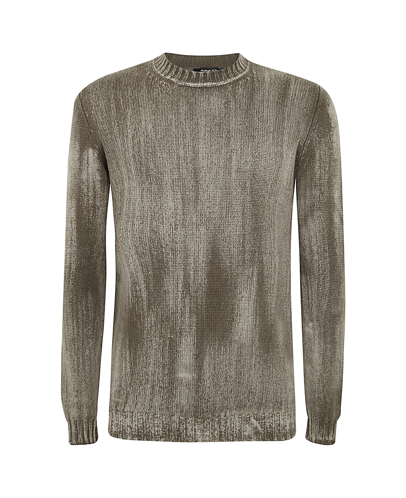 Avant Toi Tonal Effect Round Neck Off Gauge Pullover - Desert Moss