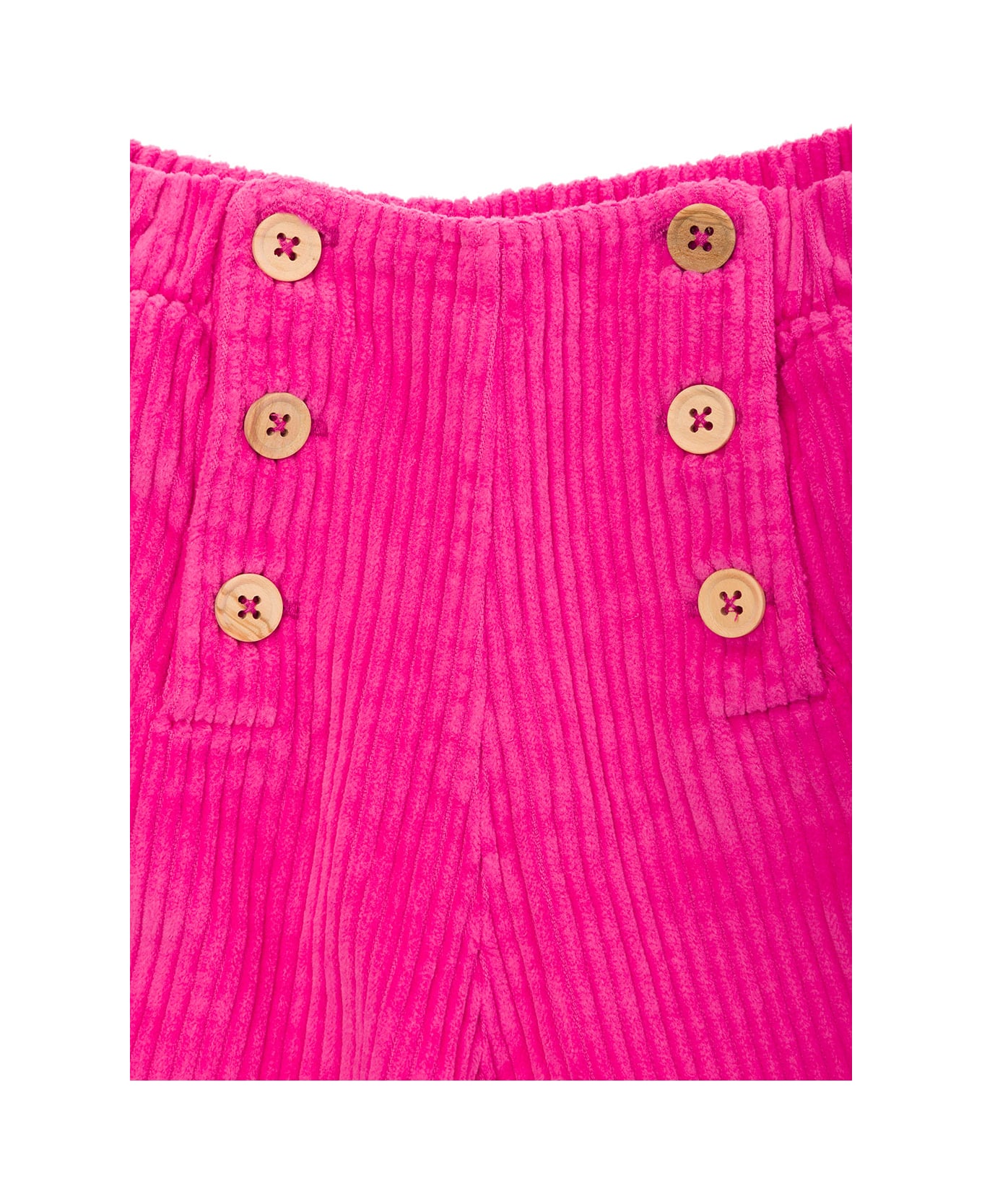 Emile Et Ida Fuchsia High-waisted Pants With Buttons In Corduroy Girl - Fuxia